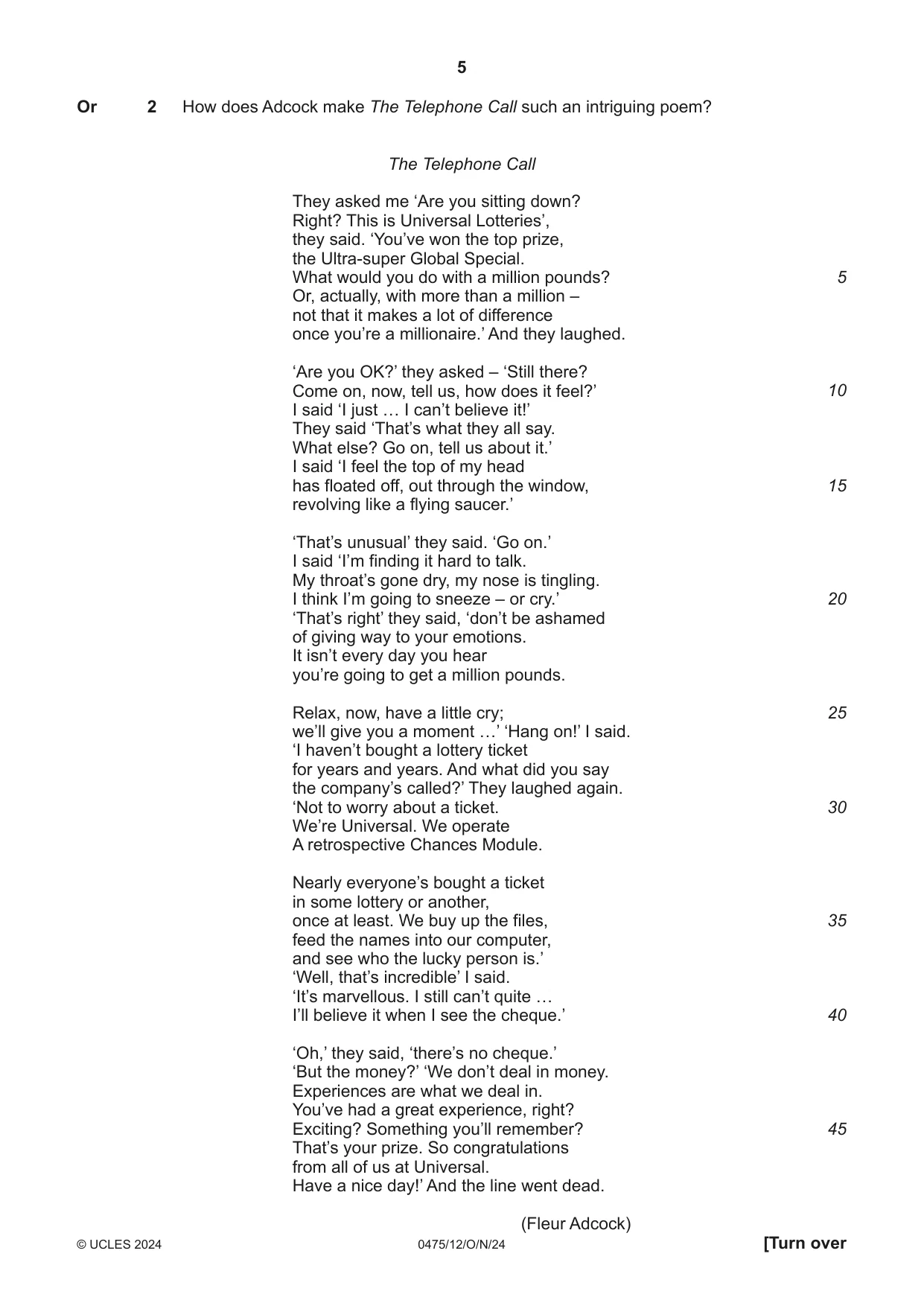 Cambridge IGCSE English - Literature in English 0475 2024 Oct/Nov Paper 1 · Variant 2 question paper, page 5 of 28