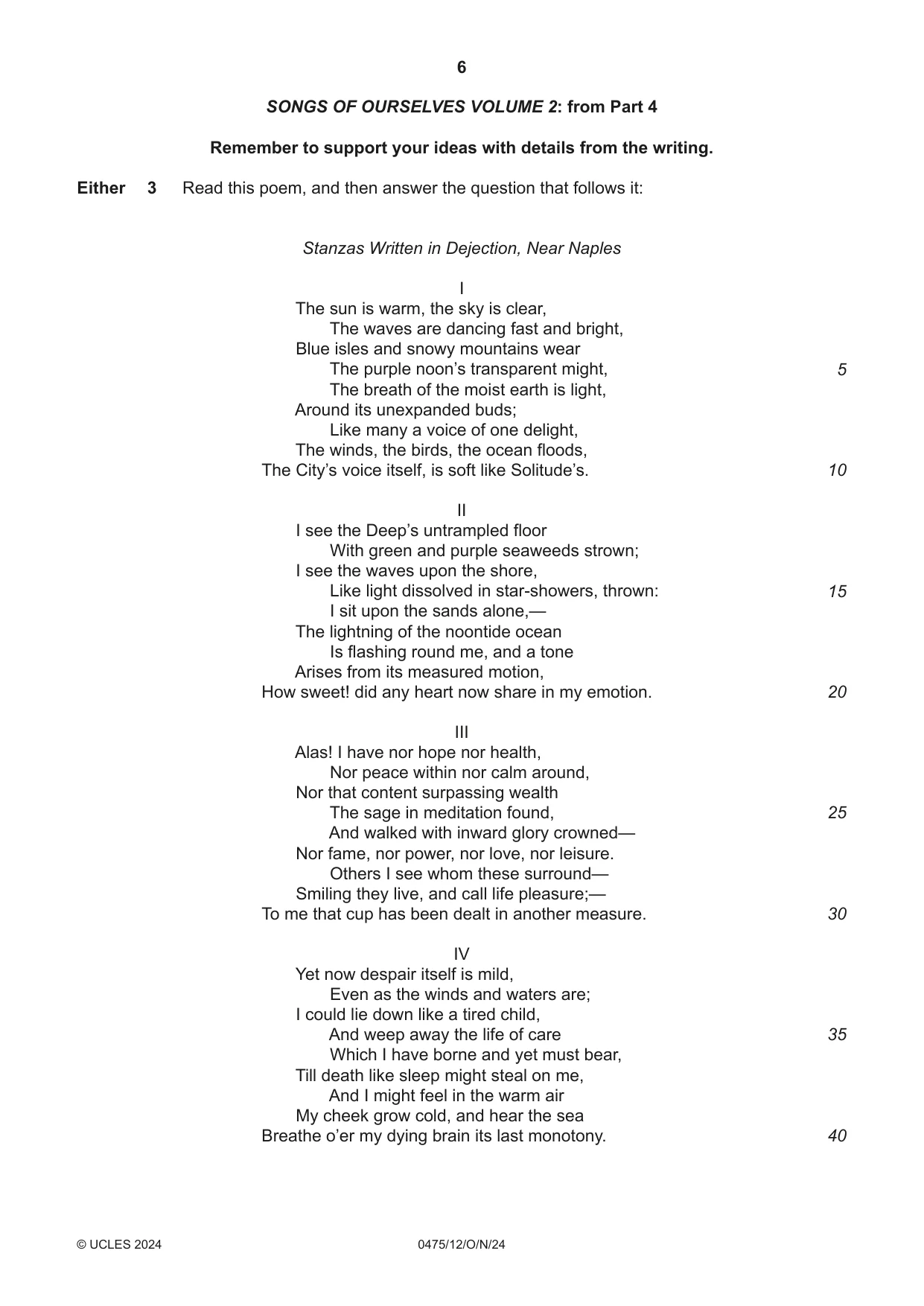 Cambridge IGCSE English - Literature in English 0475 2024 Oct/Nov Paper 1 · Variant 2 question paper, page 6 of 28