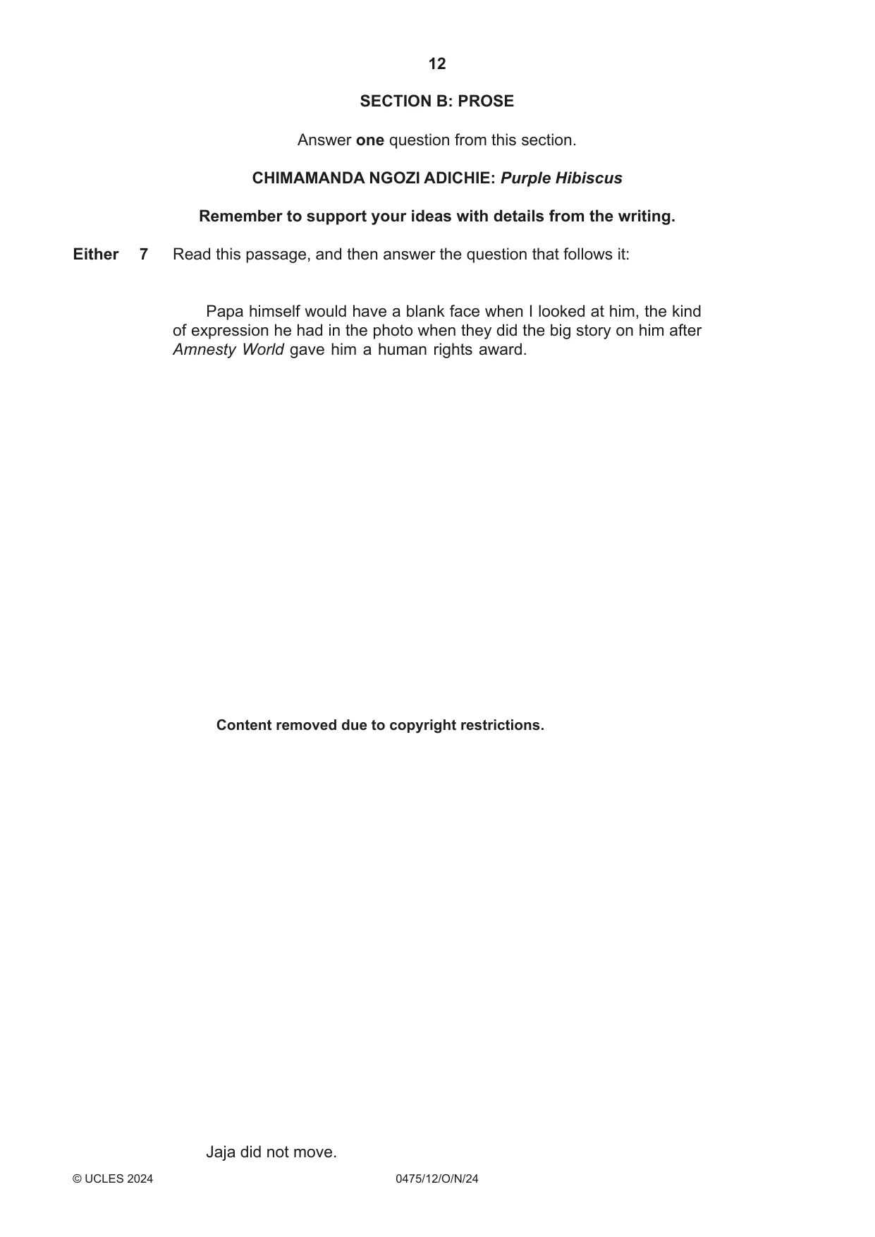 Cambridge IGCSE English - Literature in English 0475 2024 Oct/Nov Paper 1 · Variant 2 question paper, page 12 of 28