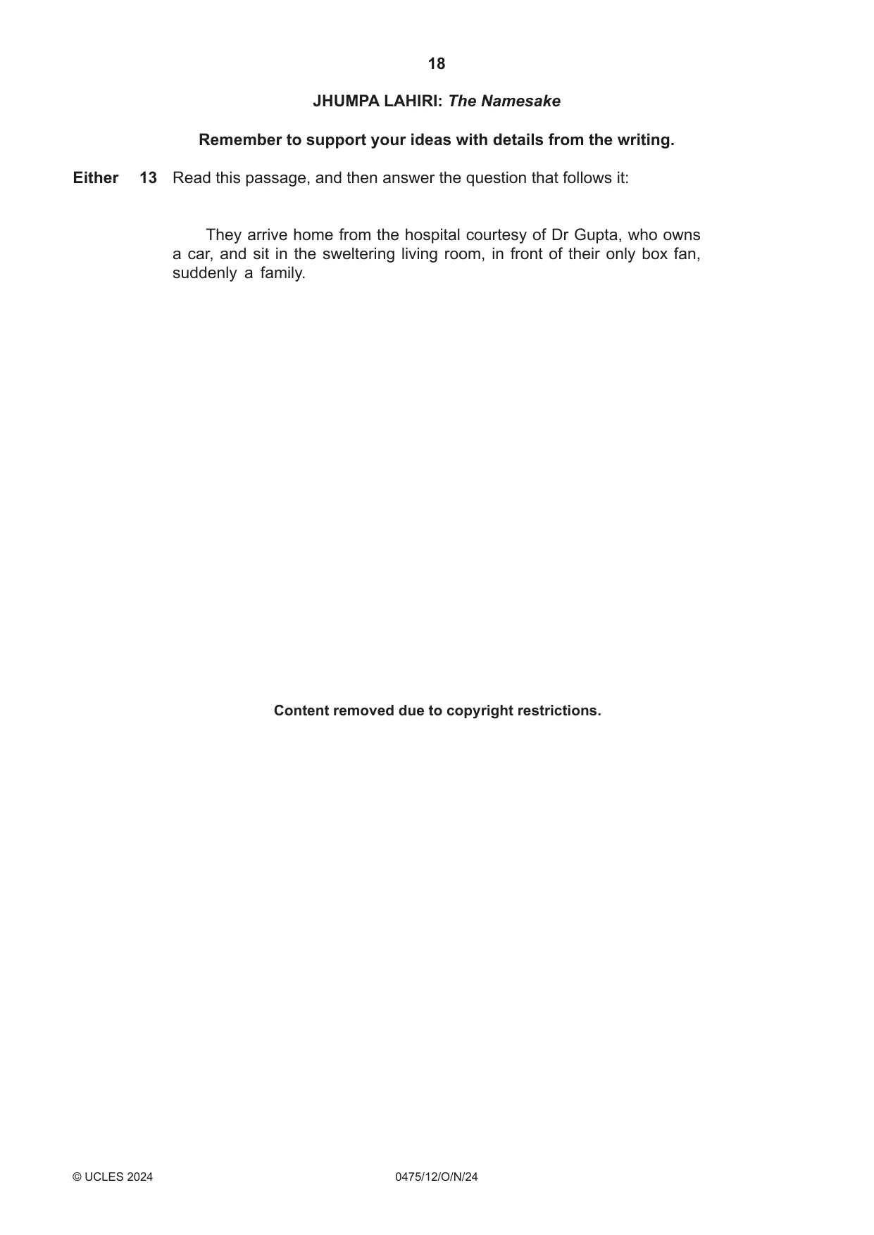 Cambridge IGCSE English - Literature in English 0475 2024 Oct/Nov Paper 1 · Variant 2 question paper, page 18 of 28