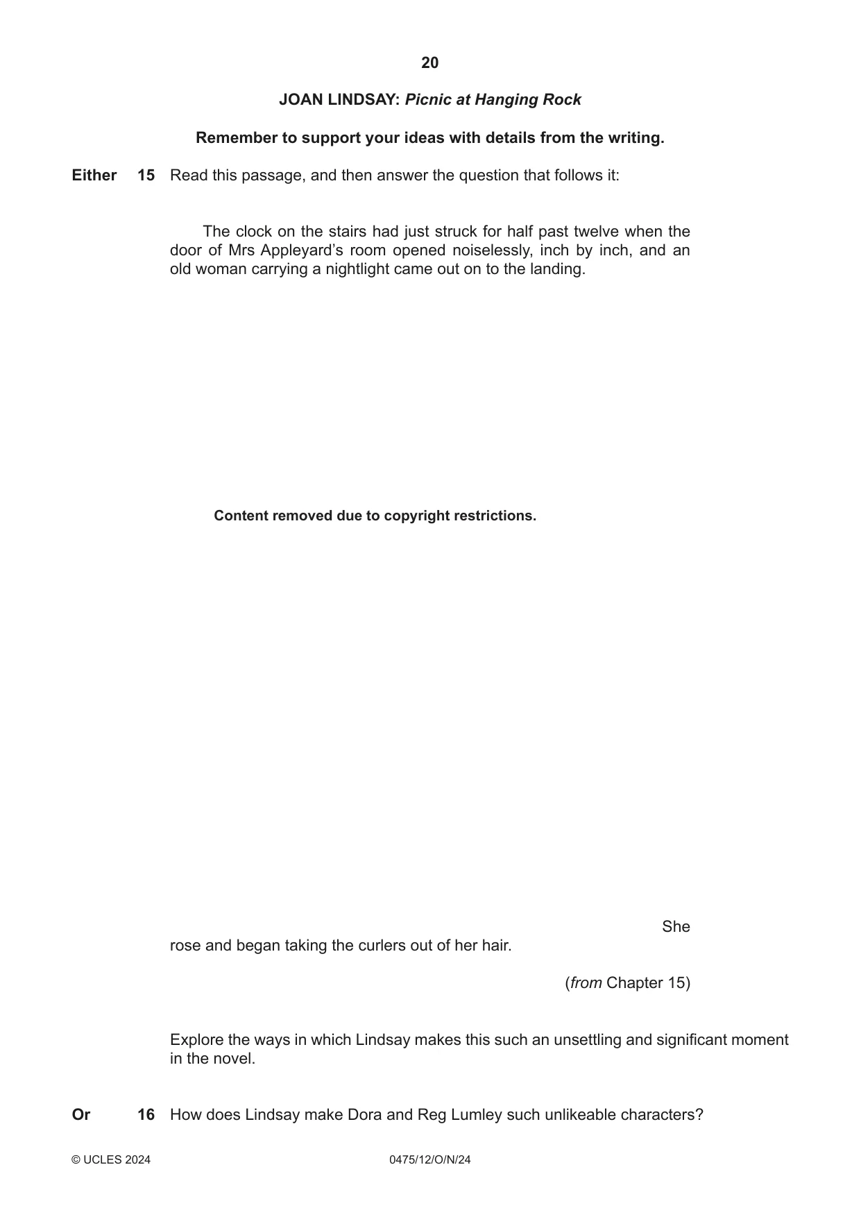 Cambridge IGCSE English - Literature in English 0475 2024 Oct/Nov Paper 1 · Variant 2 question paper, page 20 of 28