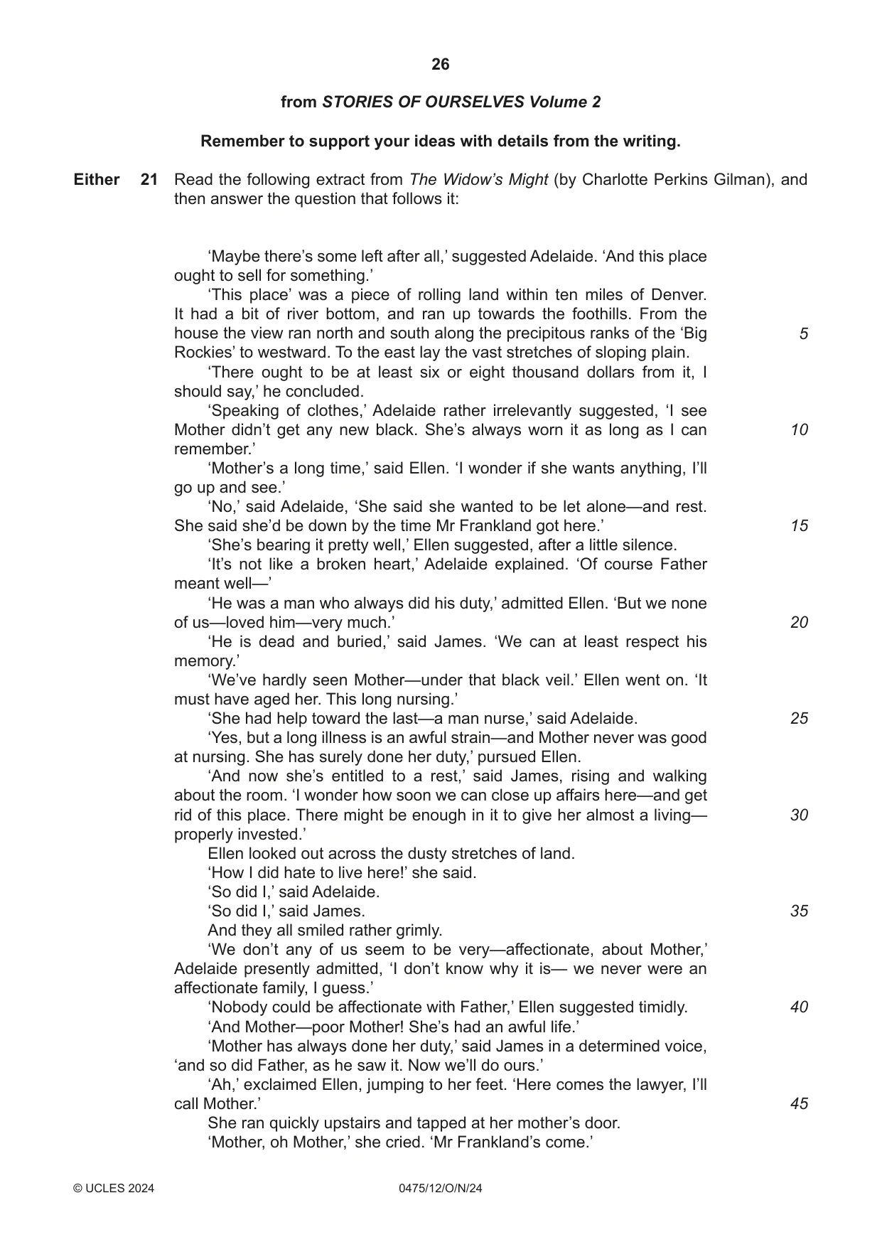Cambridge IGCSE English - Literature in English 0475 2024 Oct/Nov Paper 1 · Variant 2 question paper, page 26 of 28
