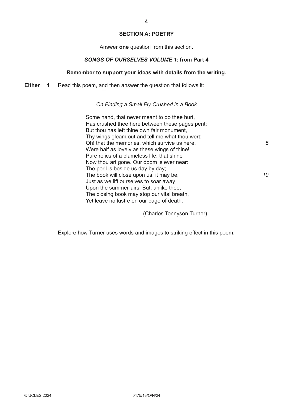 Cambridge IGCSE English - Literature in English 0475 2024 Oct/Nov Paper 1 · Variant 3 question paper, page 4 of 28