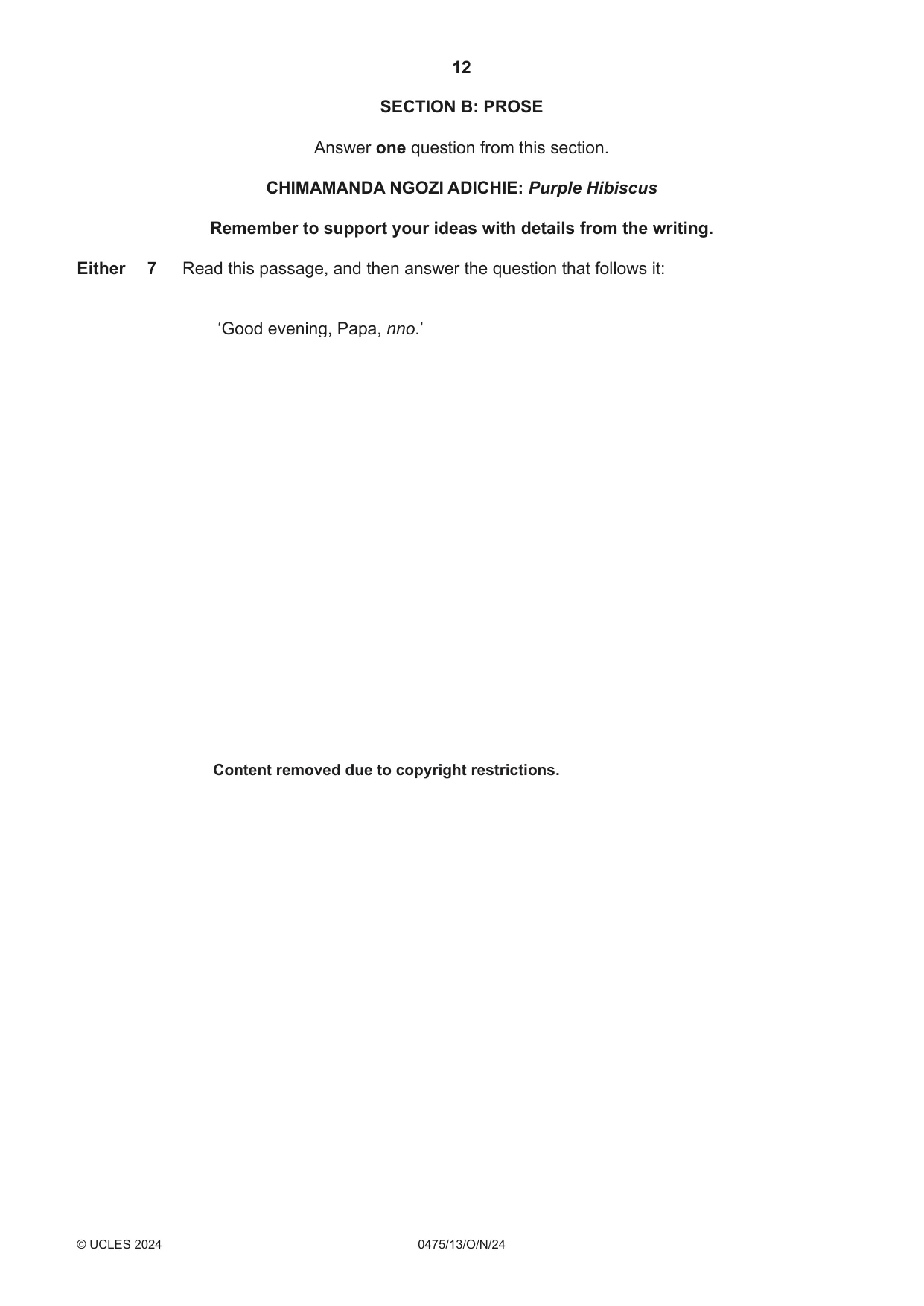 Cambridge IGCSE English - Literature in English 0475 2024 Oct/Nov Paper 1 · Variant 3 question paper, page 12 of 28