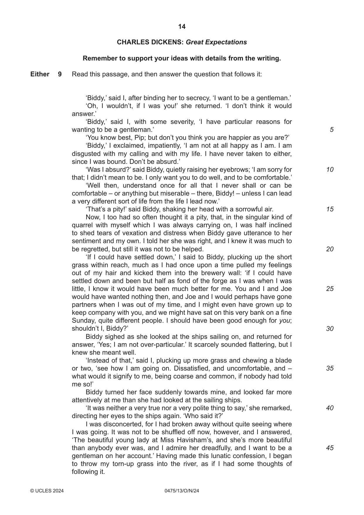 Cambridge IGCSE English - Literature in English 0475 2024 Oct/Nov Paper 1 · Variant 3 question paper, page 14 of 28