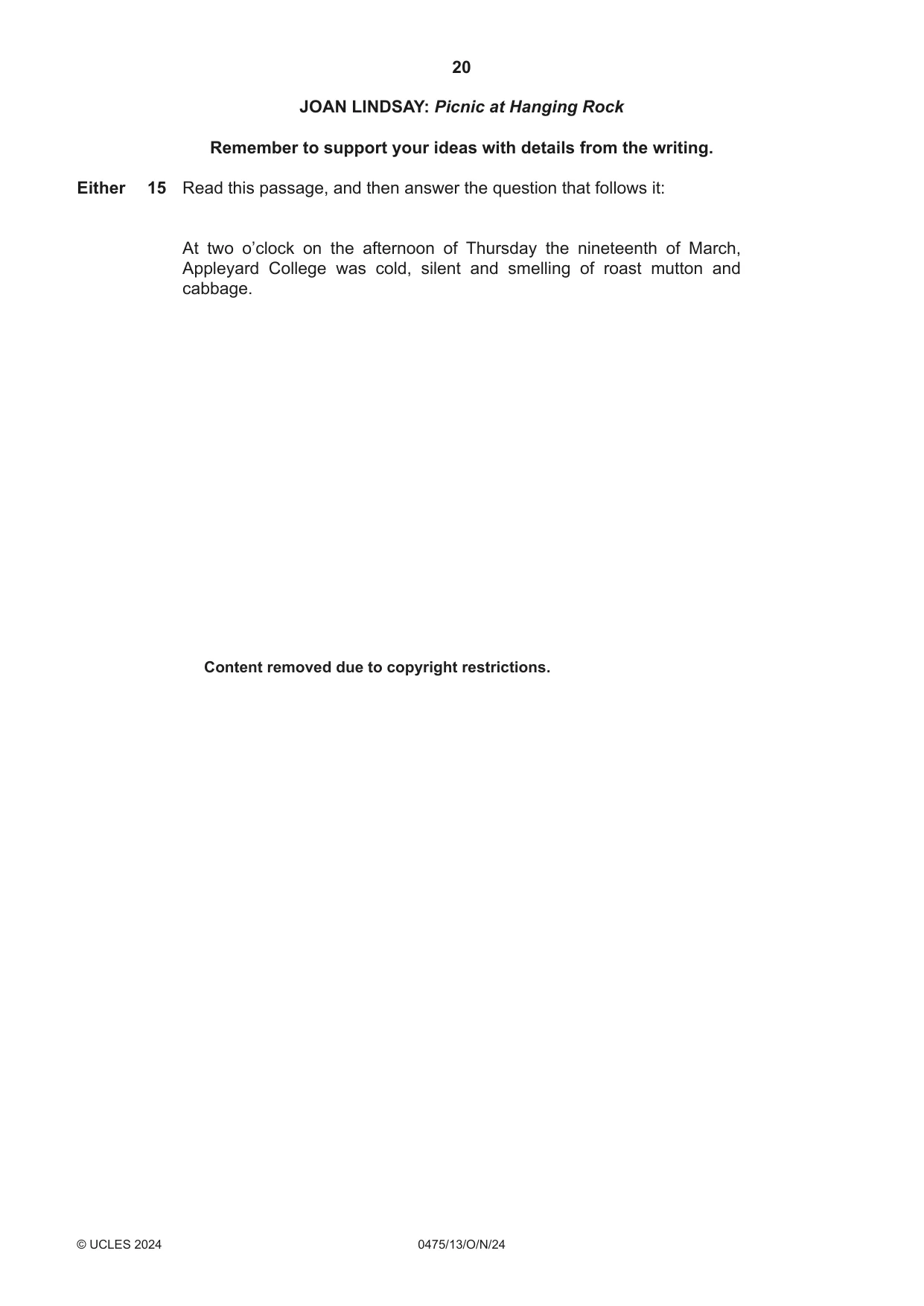 Cambridge IGCSE English - Literature in English 0475 2024 Oct/Nov Paper 1 · Variant 3 question paper, page 20 of 28