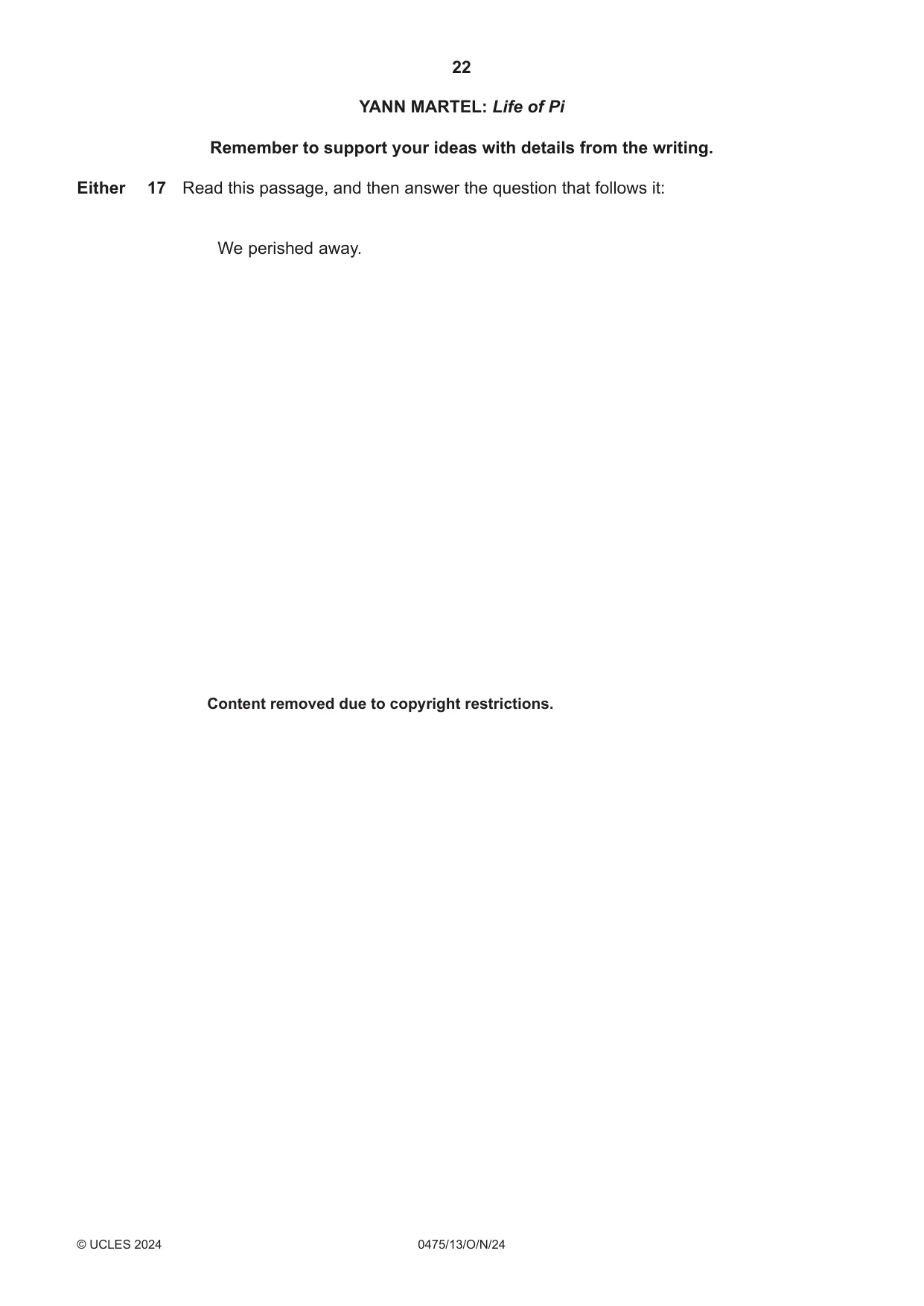 Cambridge IGCSE English - Literature in English 0475 2024 Oct/Nov Paper 1 · Variant 3 question paper, page 22 of 28