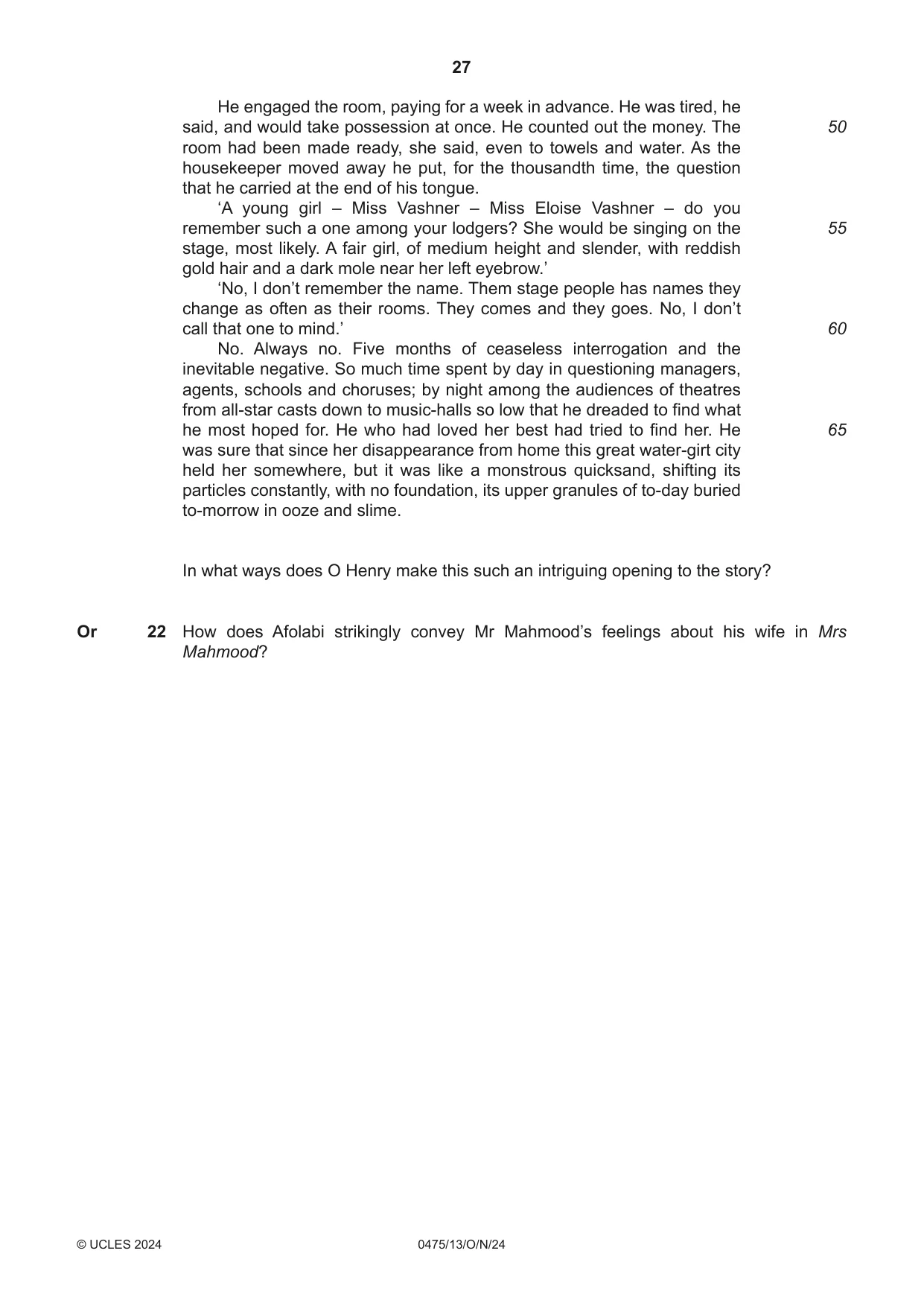 Cambridge IGCSE English - Literature in English 0475 2024 Oct/Nov Paper 1 · Variant 3 question paper, page 27 of 28