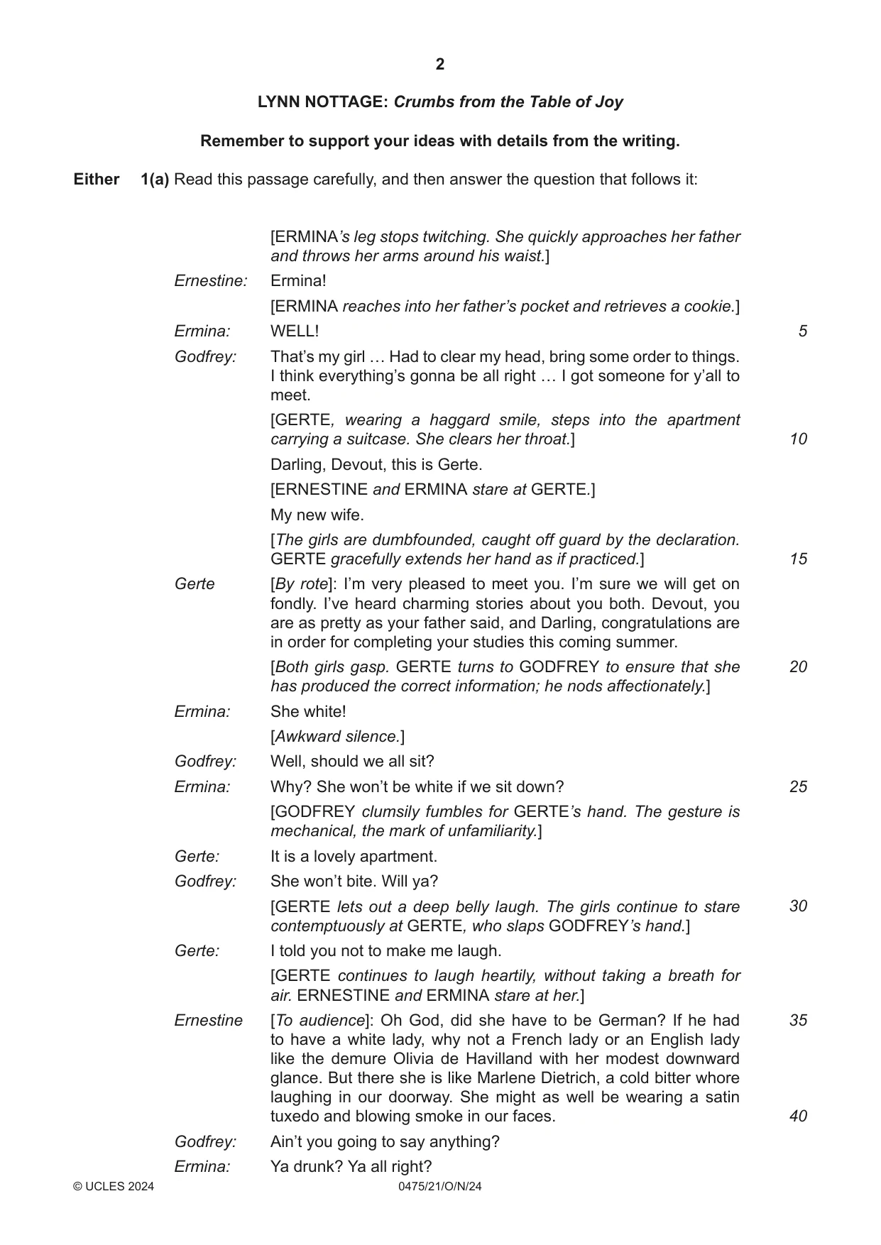 Cambridge IGCSE English - Literature in English 0475 2024 Oct/Nov Paper 2 · Variant 1 question paper, page 2 of 12