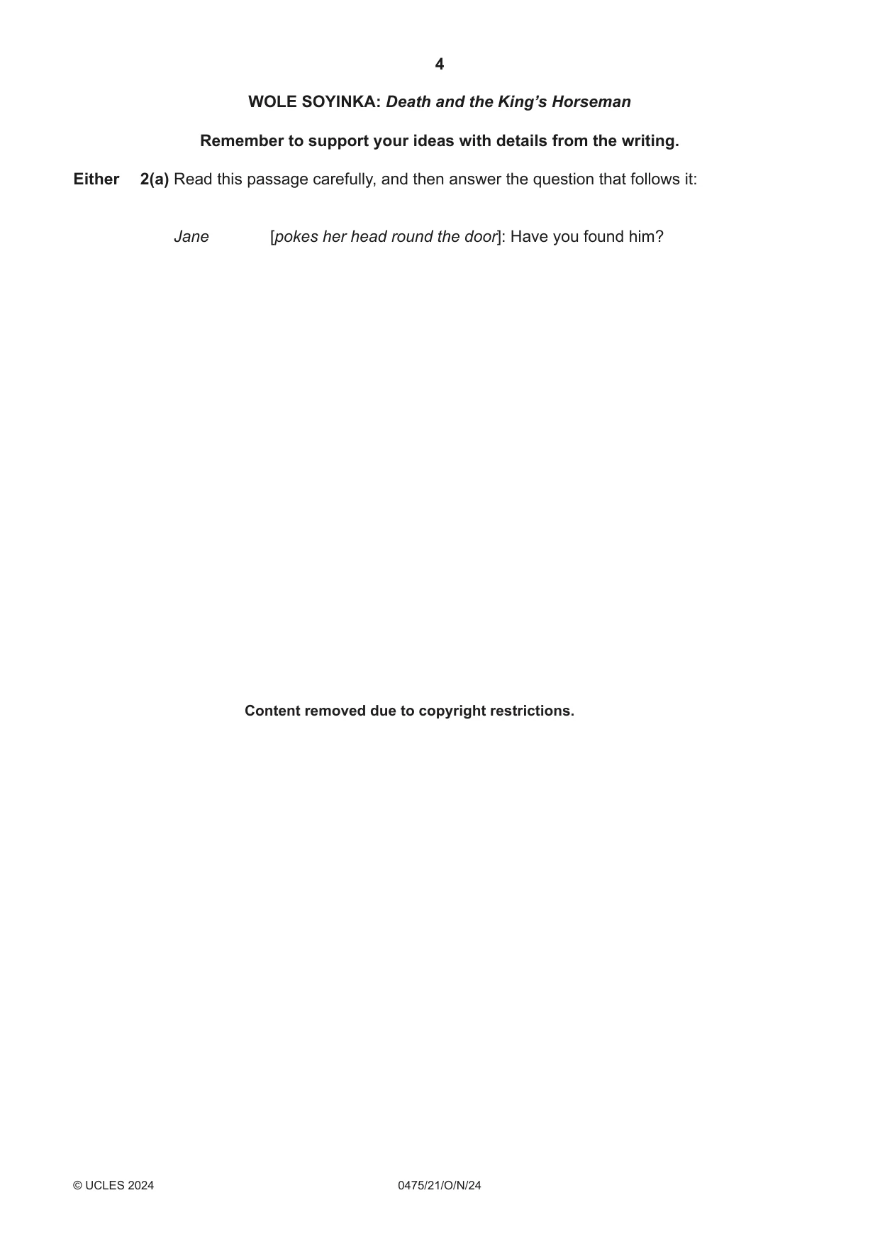Cambridge IGCSE English - Literature in English 0475 2024 Oct/Nov Paper 2 · Variant 1 question paper, page 4 of 12