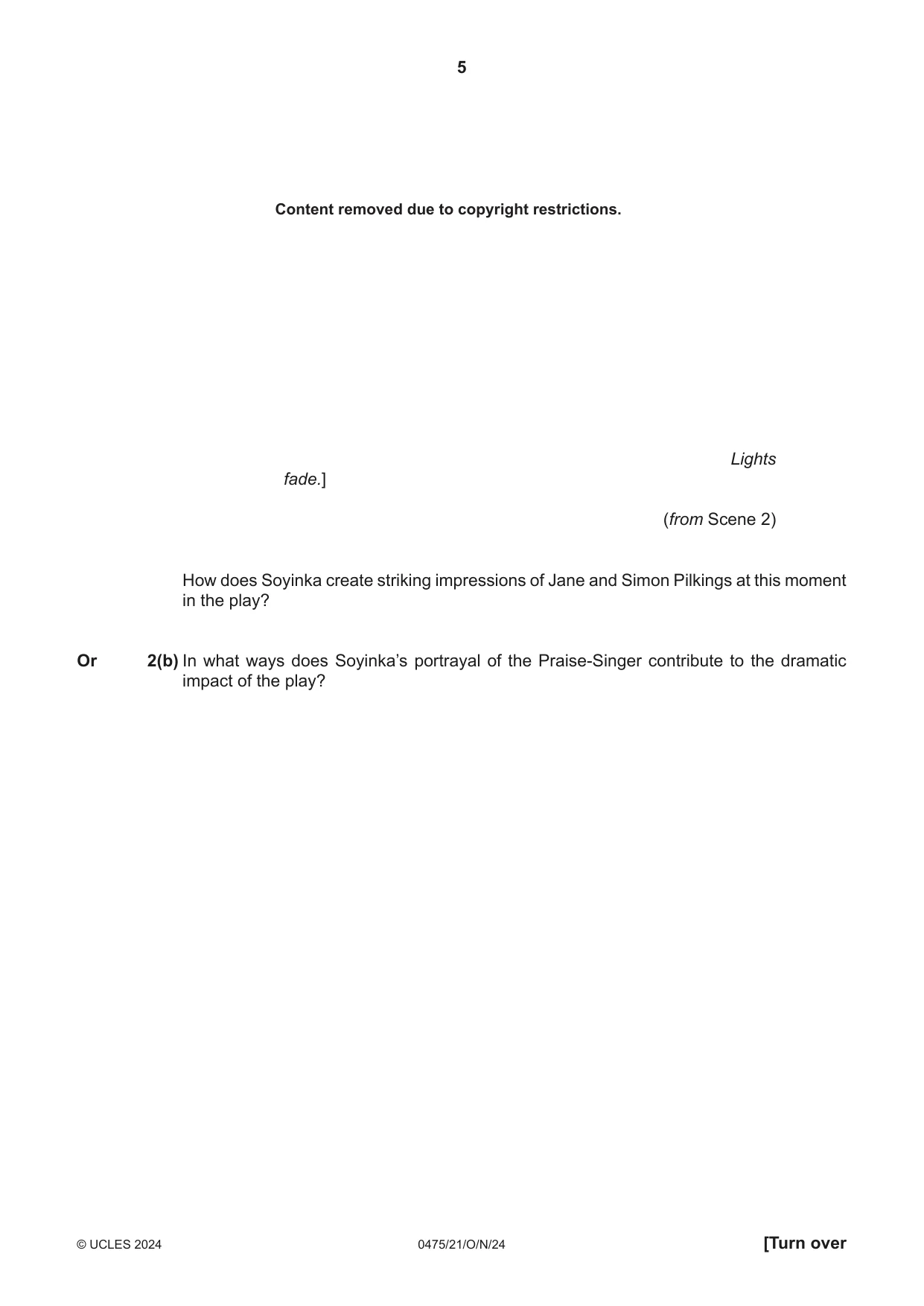 Cambridge IGCSE English - Literature in English 0475 2024 Oct/Nov Paper 2 · Variant 1 question paper, page 5 of 12