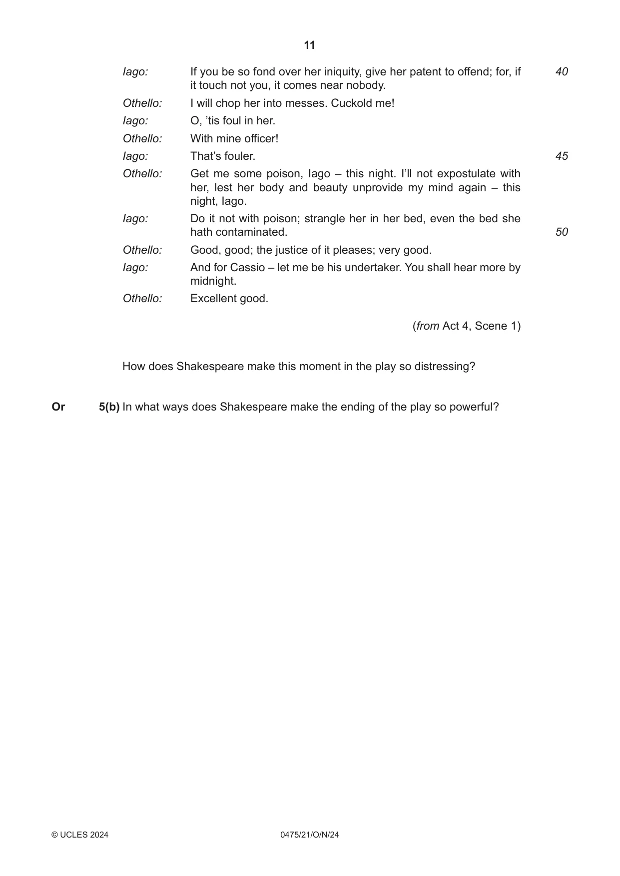 Cambridge IGCSE English - Literature in English 0475 2024 Oct/Nov Paper 2 · Variant 1 question paper, page 11 of 12