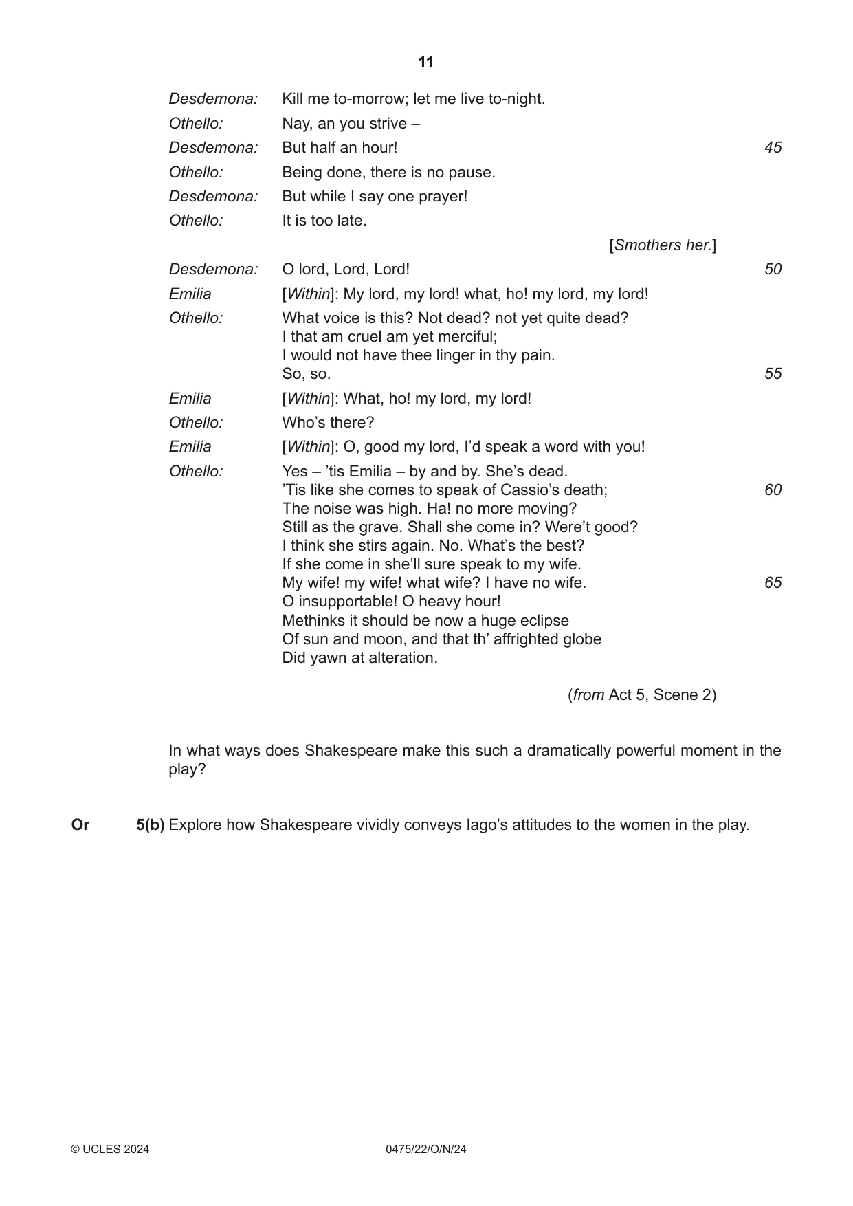 Cambridge IGCSE English - Literature in English 0475 2024 Oct/Nov Paper 2 · Variant 2 question paper, page 11 of 12