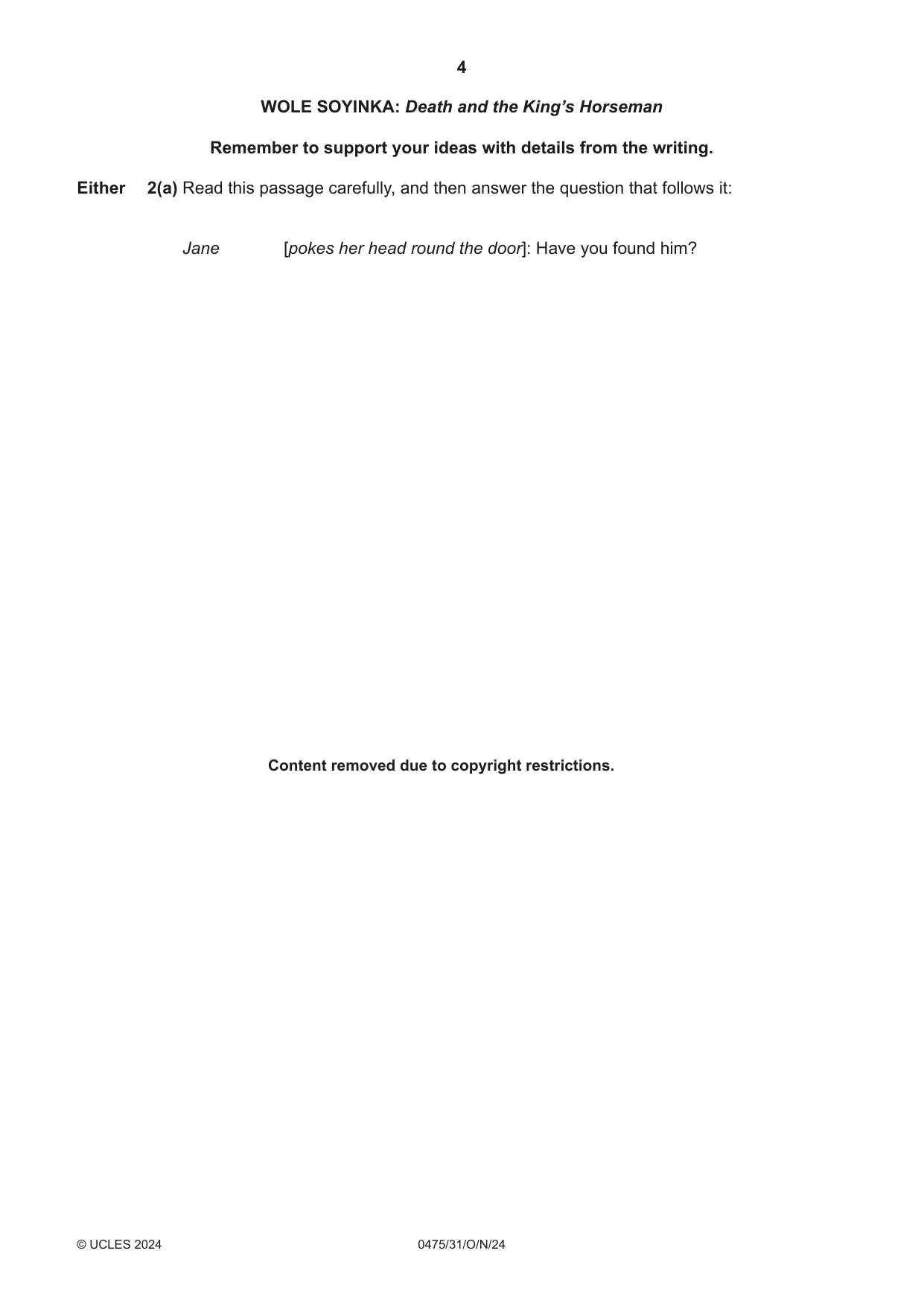 Cambridge IGCSE English - Literature in English 0475 2024 Oct/Nov Paper 3 · Variant 1 question paper, page 4 of 12