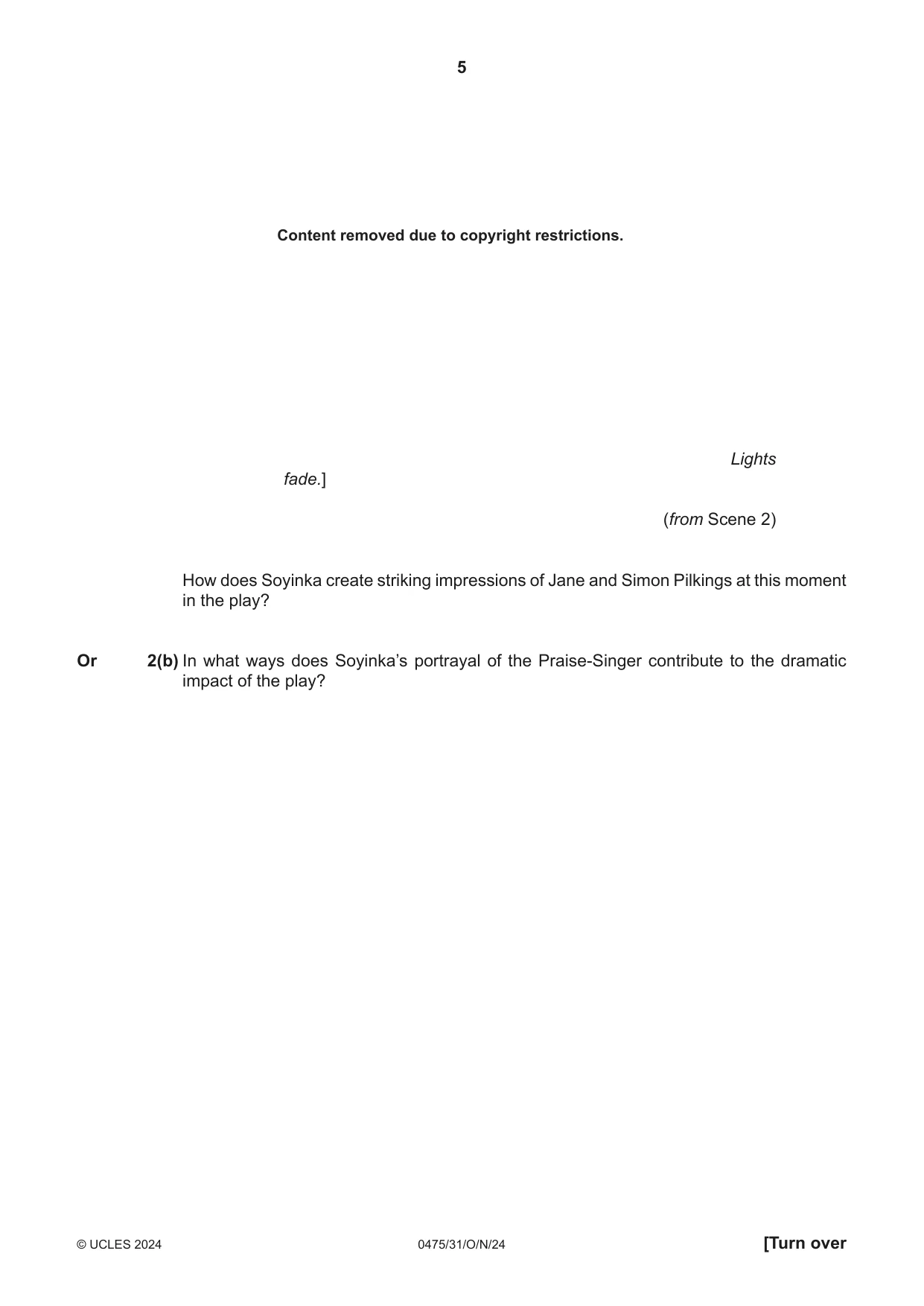 Cambridge IGCSE English - Literature in English 0475 2024 Oct/Nov Paper 3 · Variant 1 question paper, page 5 of 12