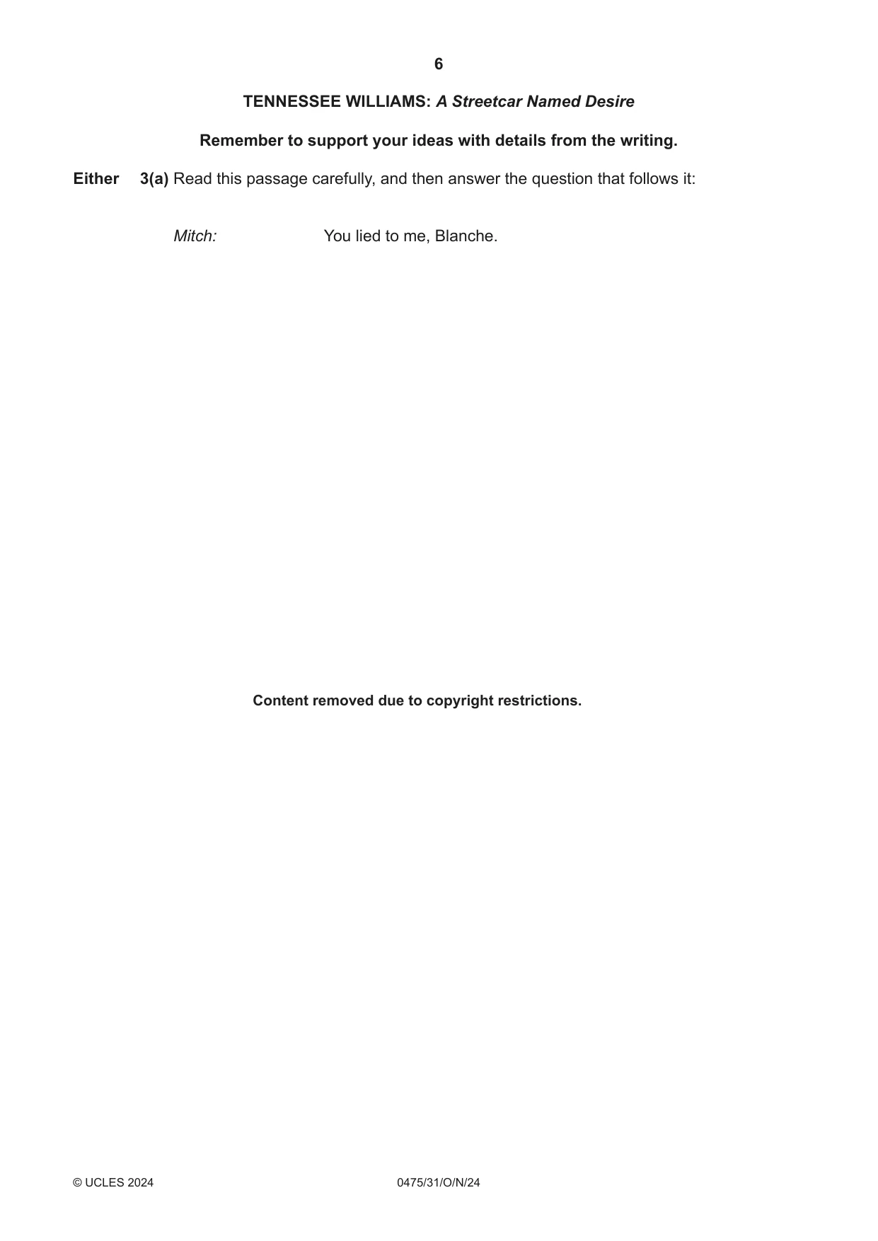Cambridge IGCSE English - Literature in English 0475 2024 Oct/Nov Paper 3 · Variant 1 question paper, page 6 of 12