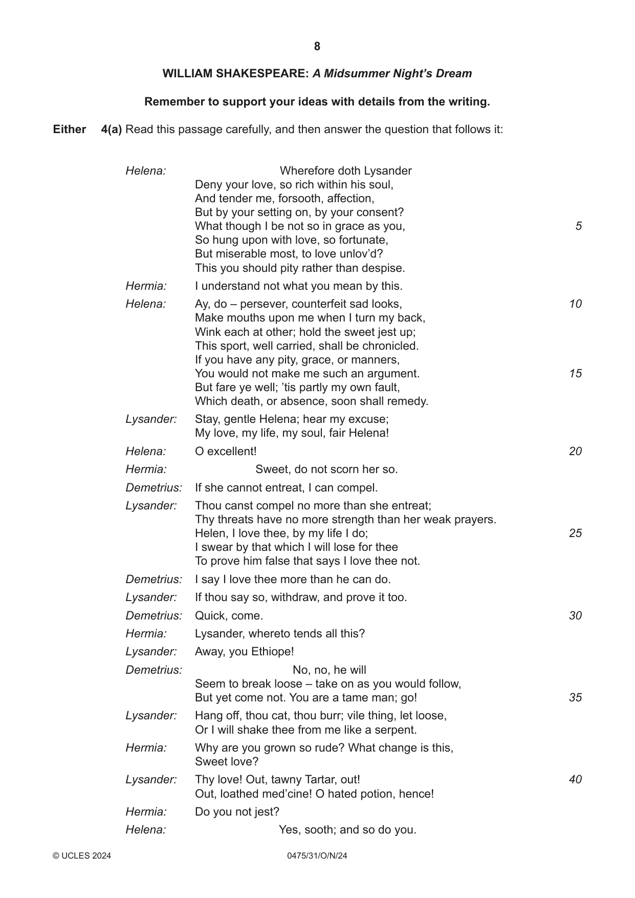 Cambridge IGCSE English - Literature in English 0475 2024 Oct/Nov Paper 3 · Variant 1 question paper, page 8 of 12