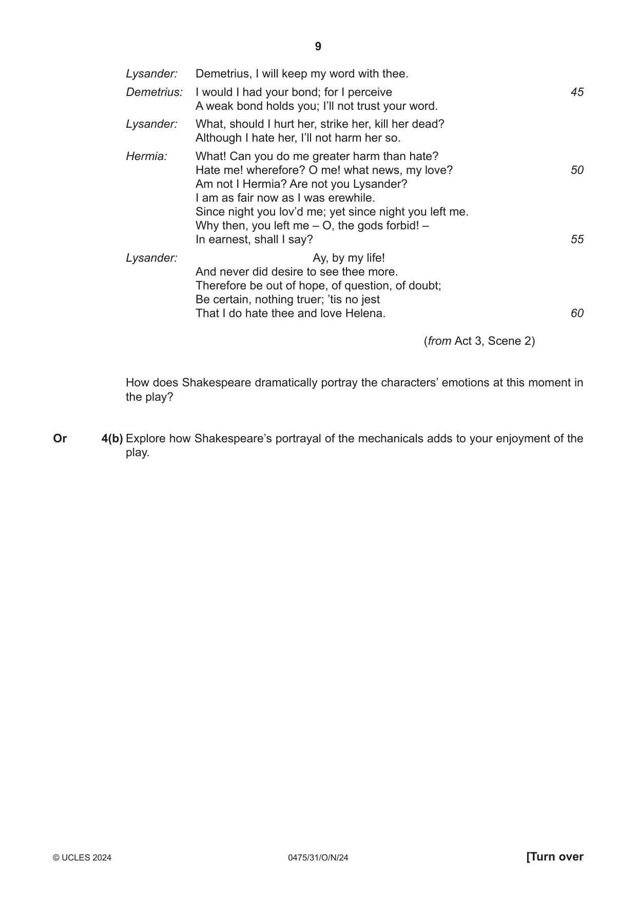 Cambridge IGCSE English - Literature in English 0475 2024 Oct/Nov Paper 3 · Variant 1 question paper, page 9 of 12