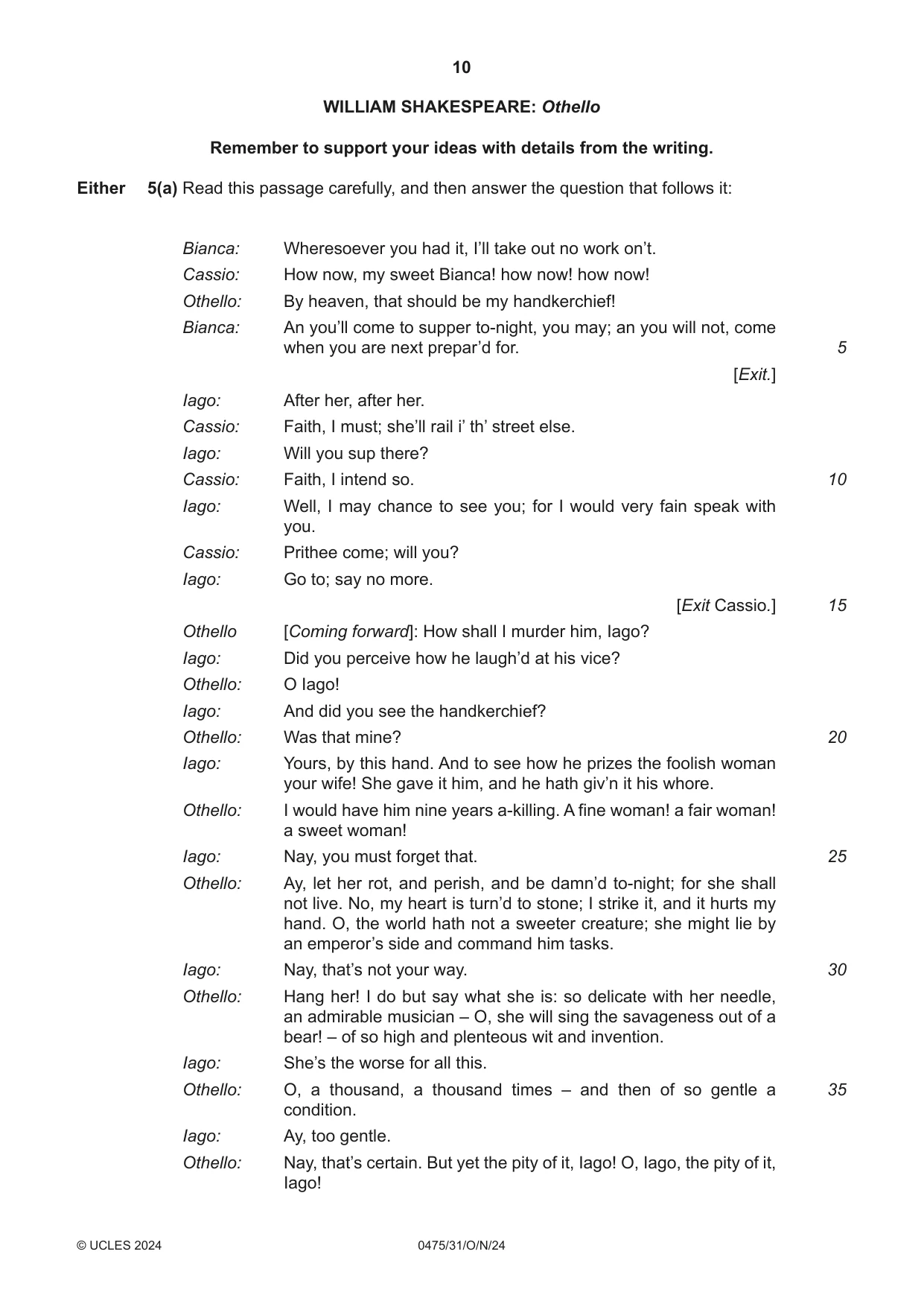 Cambridge IGCSE English - Literature in English 0475 2024 Oct/Nov Paper 3 · Variant 1 question paper, page 10 of 12