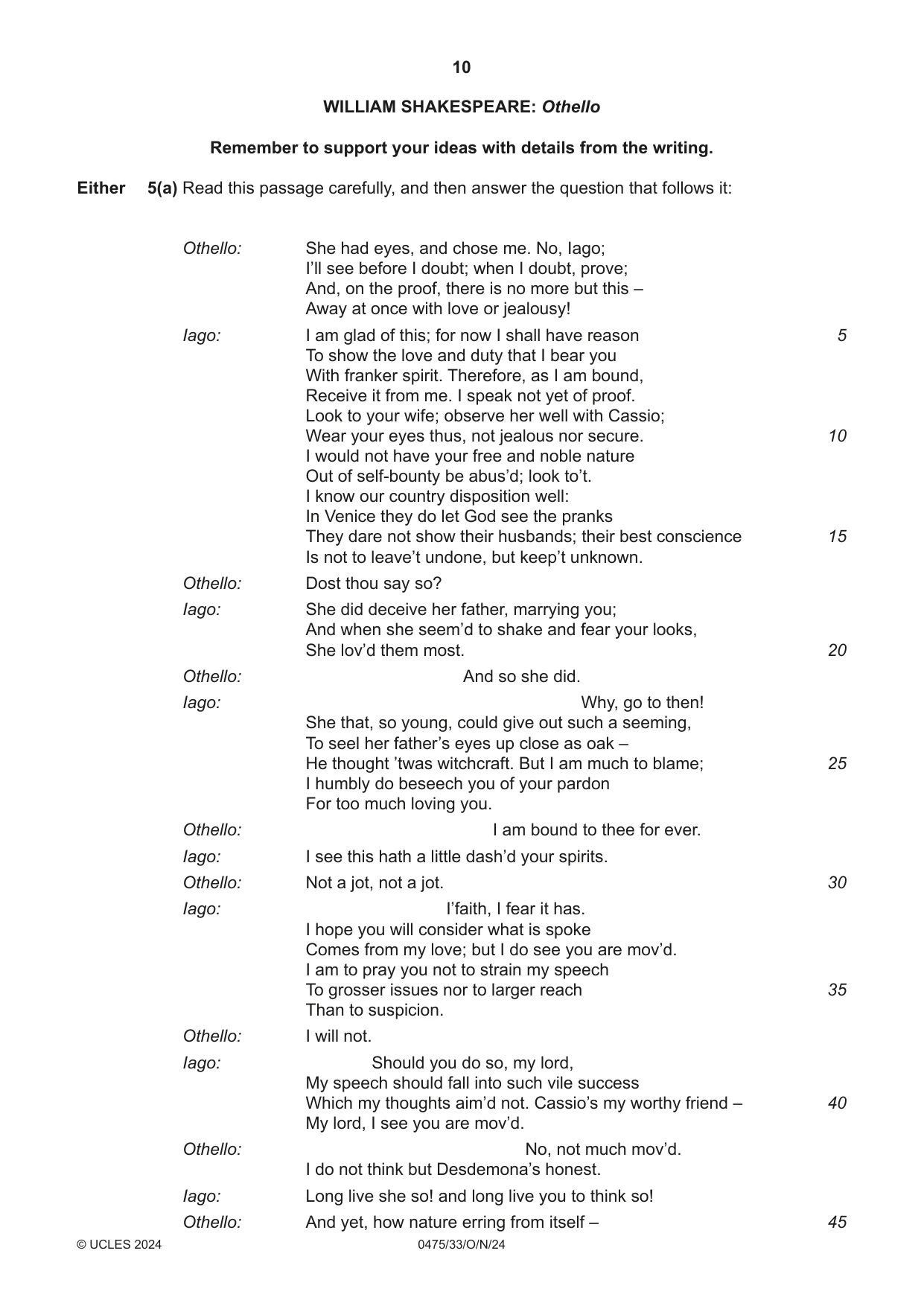 Cambridge IGCSE English - Literature in English 0475 2024 Oct/Nov Paper 3 · Variant 3 question paper, page 10 of 12