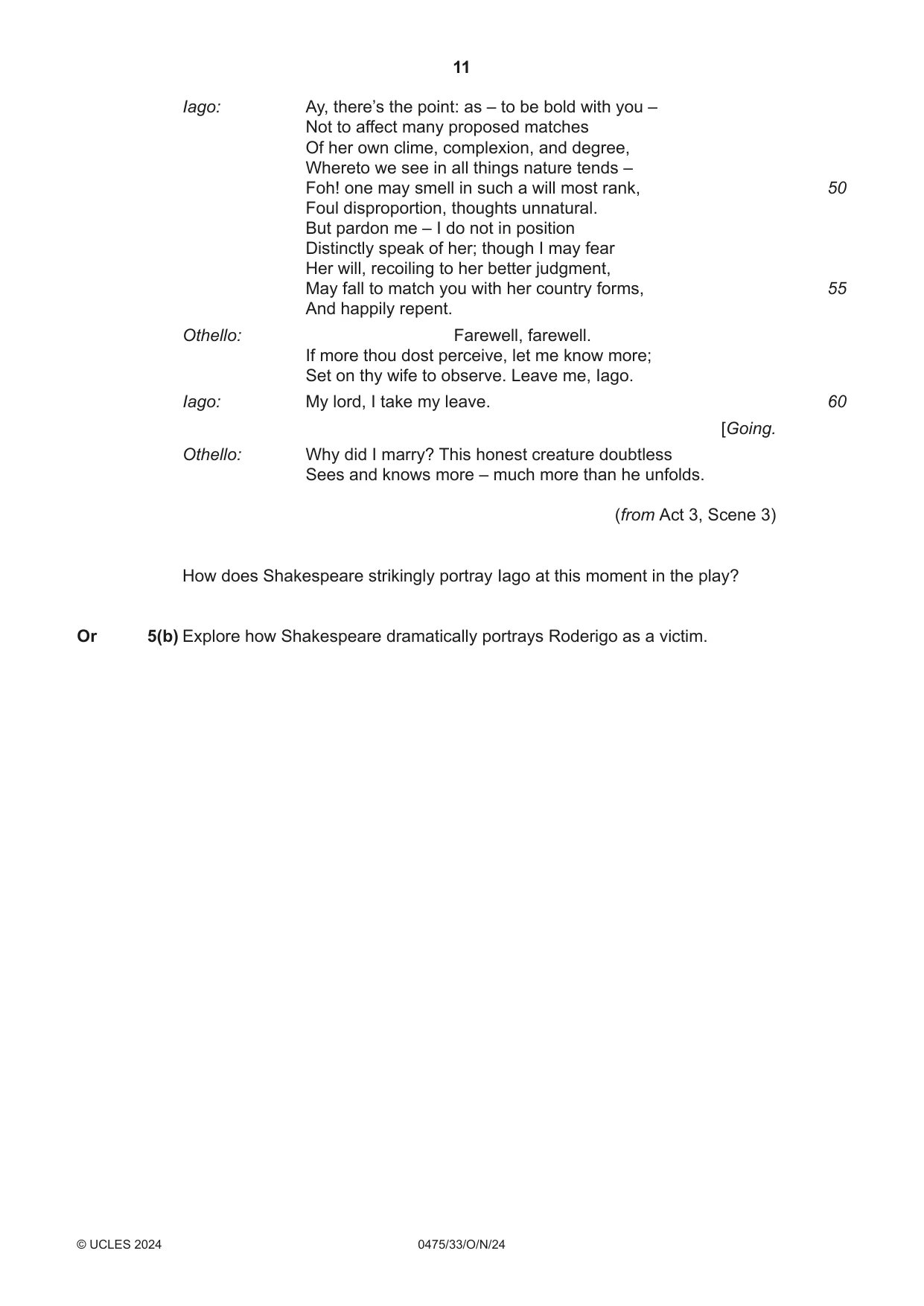 Cambridge IGCSE English - Literature in English 0475 2024 Oct/Nov Paper 3 · Variant 3 question paper, page 11 of 12