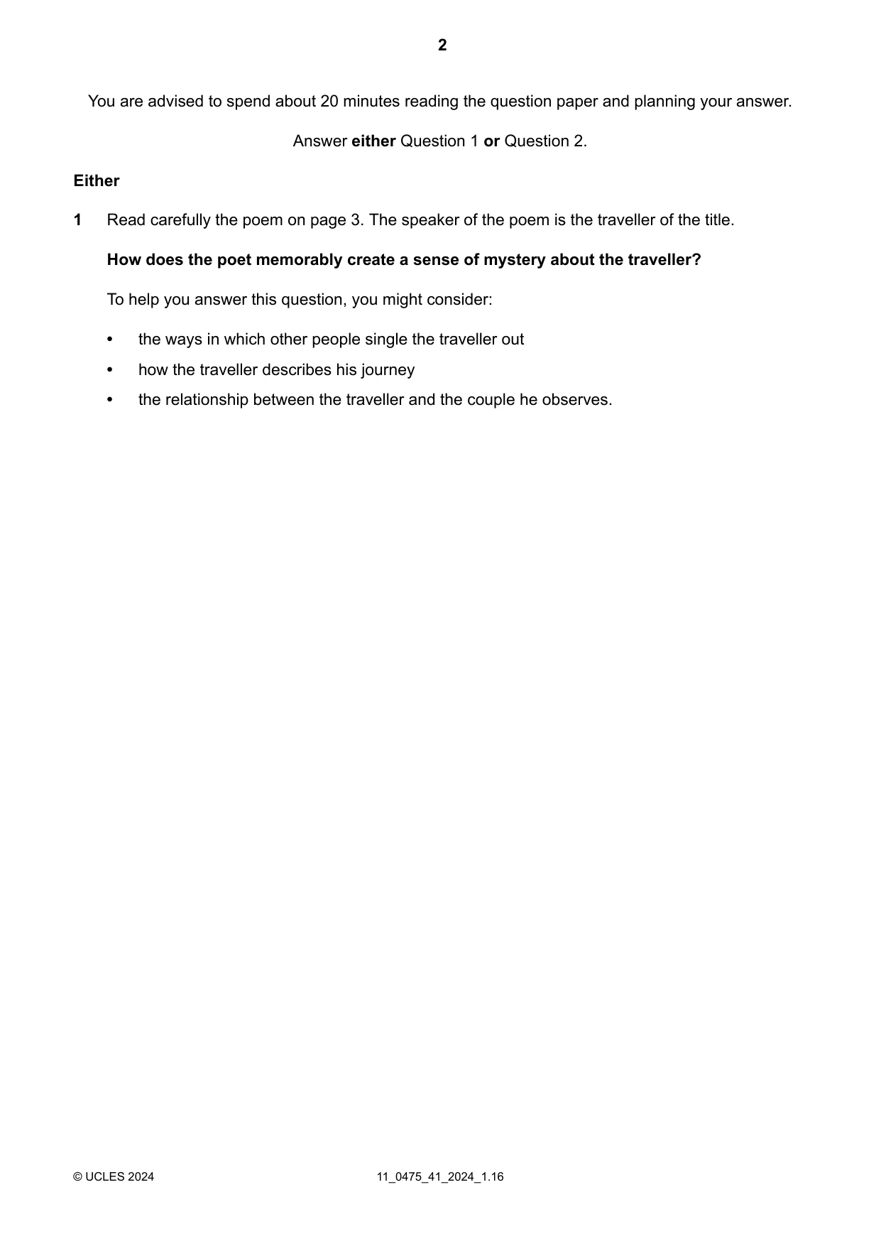 Cambridge IGCSE English - Literature in English 0475 2024 Oct/Nov Paper 4 · Variant 1 question paper, page 2 of 8