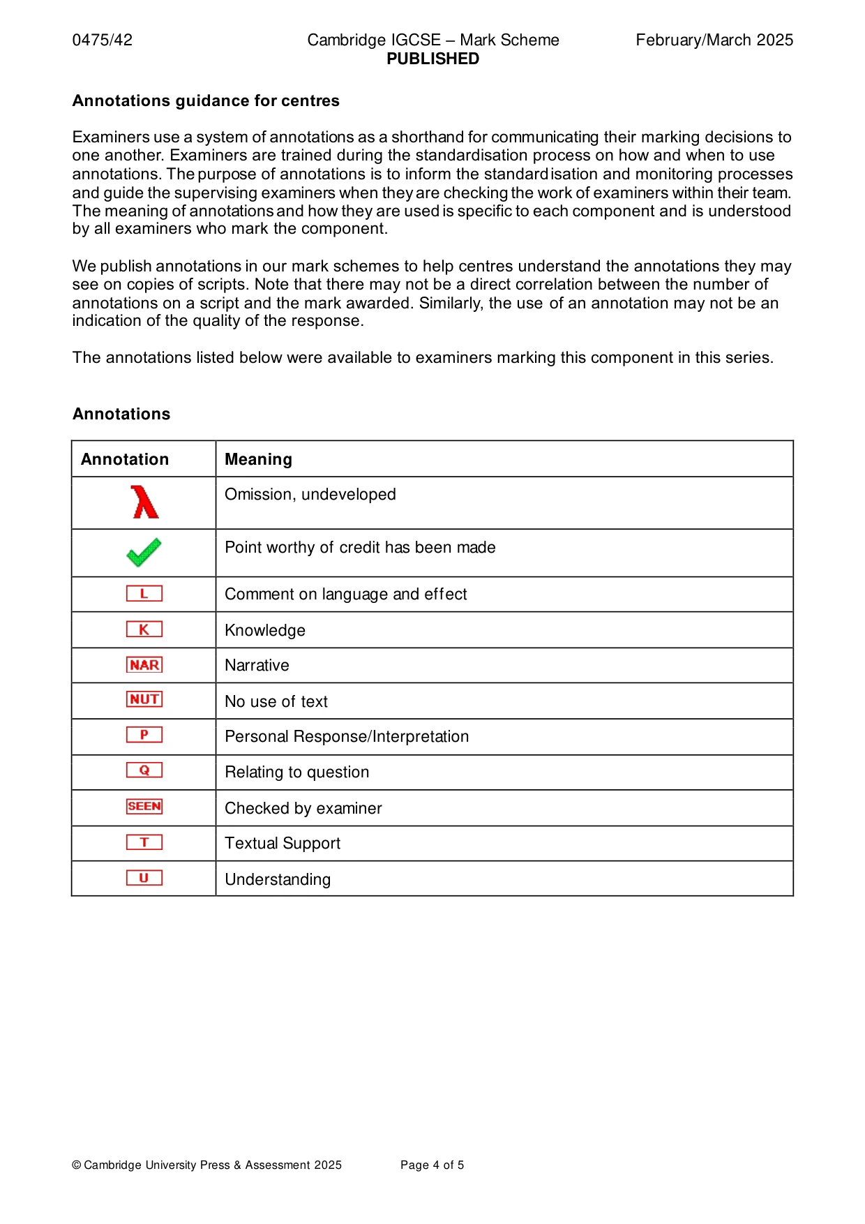 Mark scheme, page 4 of 5