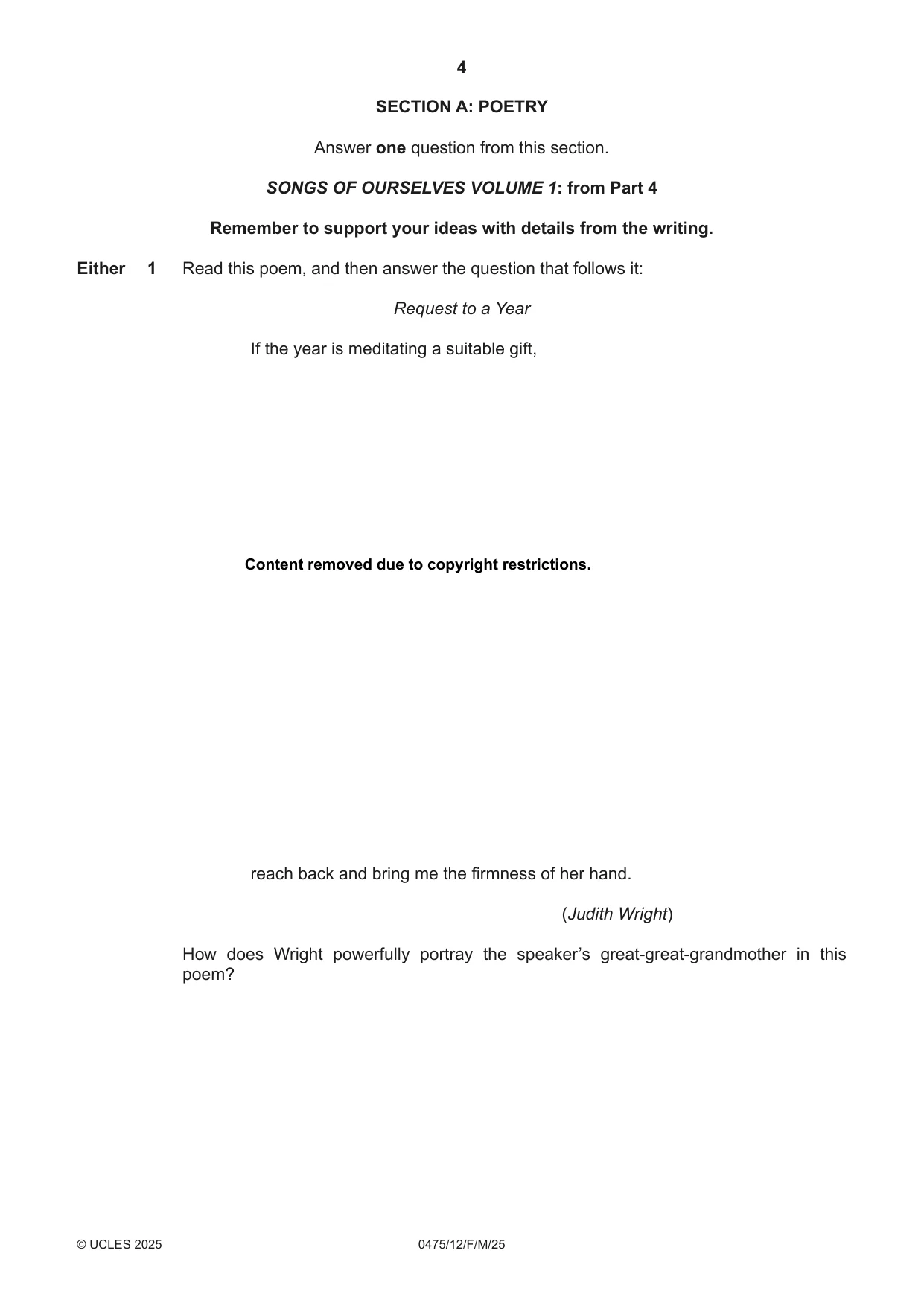 Cambridge IGCSE English - Literature in English 0475 2025 Feb/March Paper 1 · Variant 2 question paper, page 4 of 28