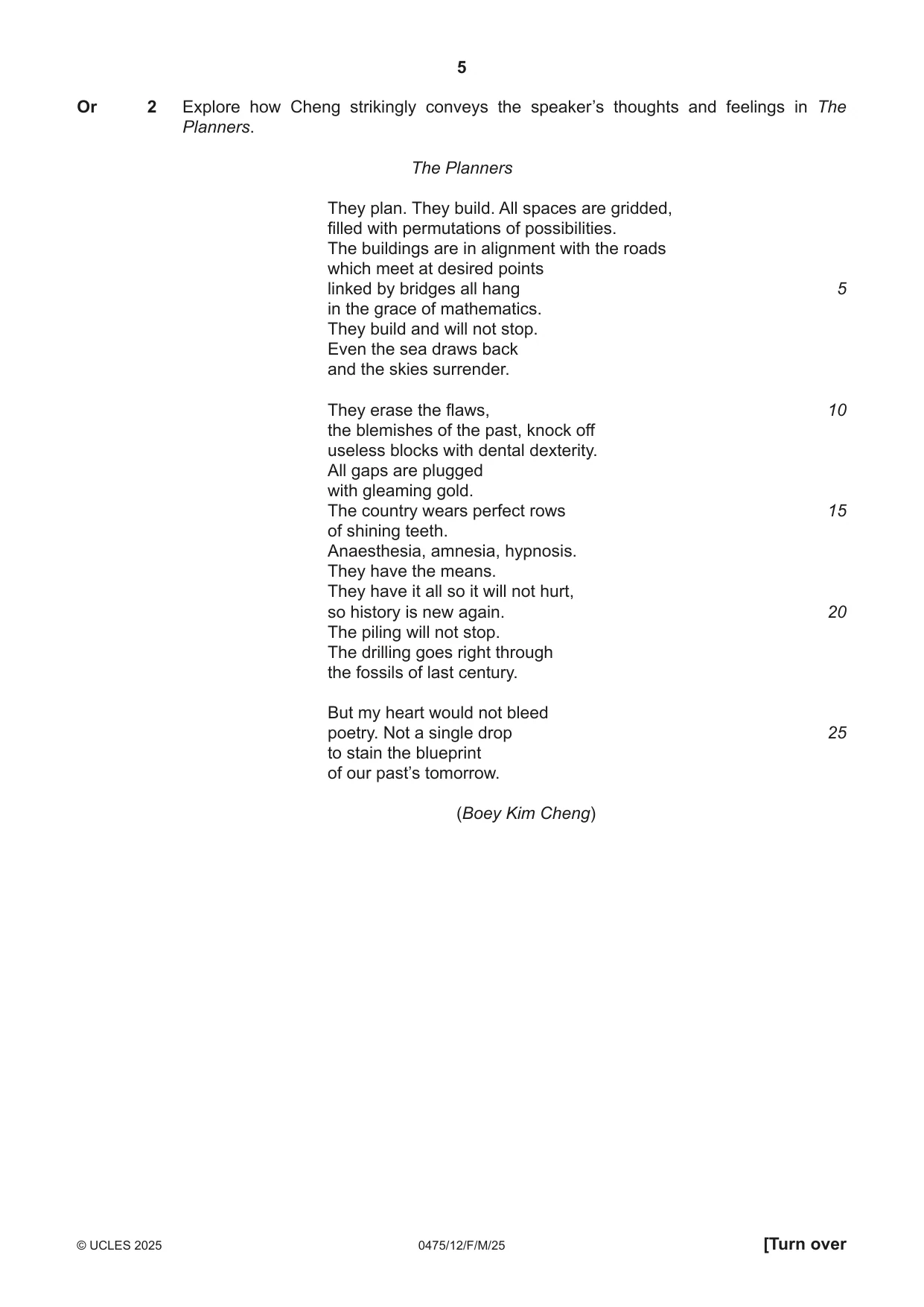 Cambridge IGCSE English - Literature in English 0475 2025 Feb/March Paper 1 · Variant 2 question paper, page 5 of 28