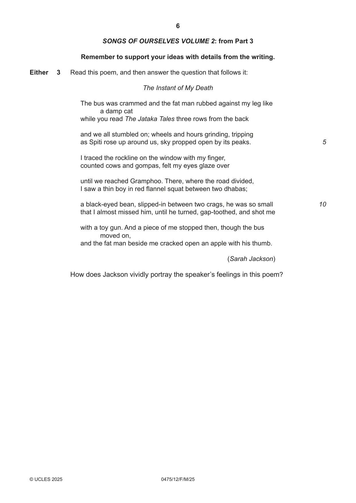Cambridge IGCSE English - Literature in English 0475 2025 Feb/March Paper 1 · Variant 2 question paper, page 6 of 28