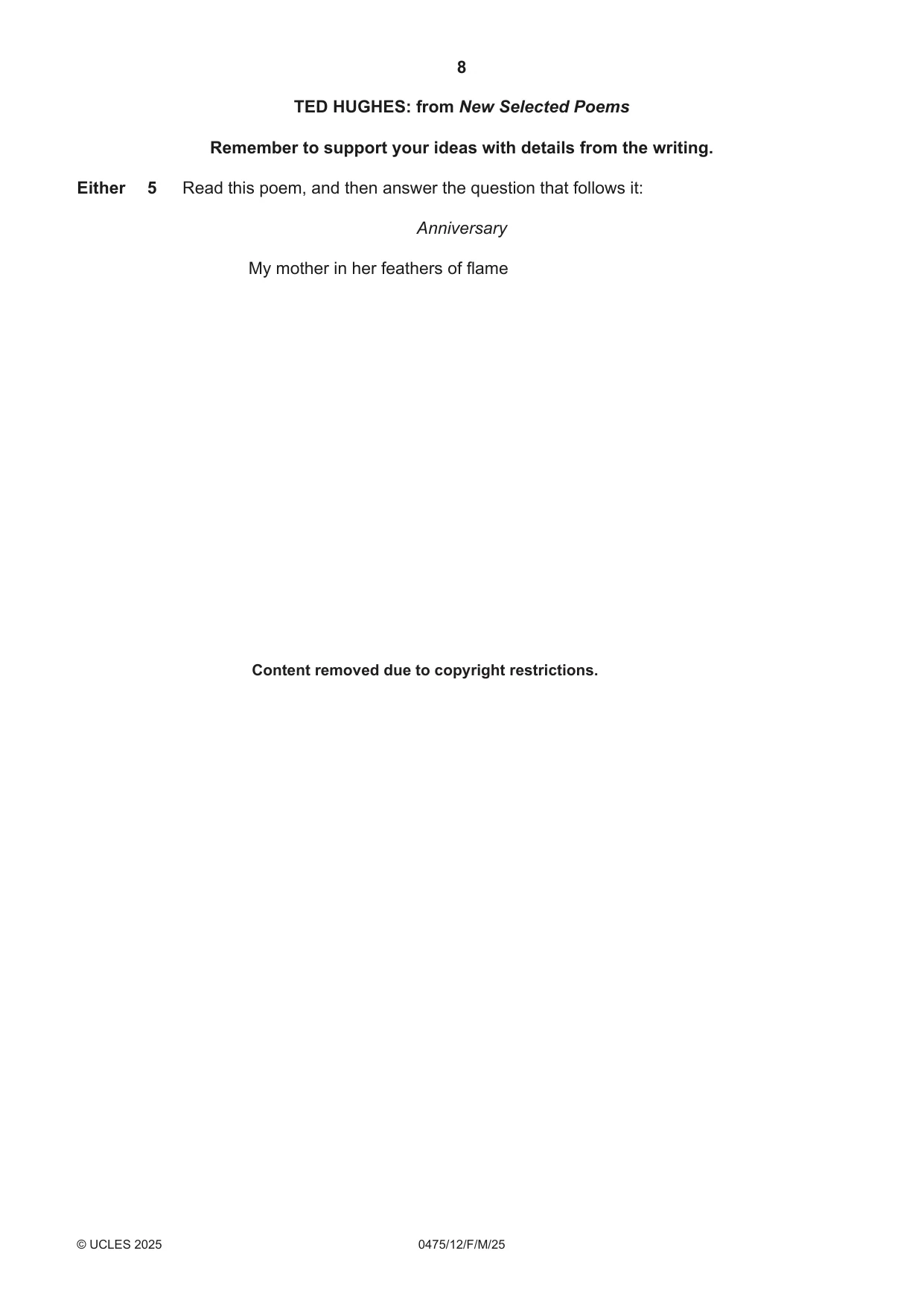 Cambridge IGCSE English - Literature in English 0475 2025 Feb/March Paper 1 · Variant 2 question paper, page 8 of 28