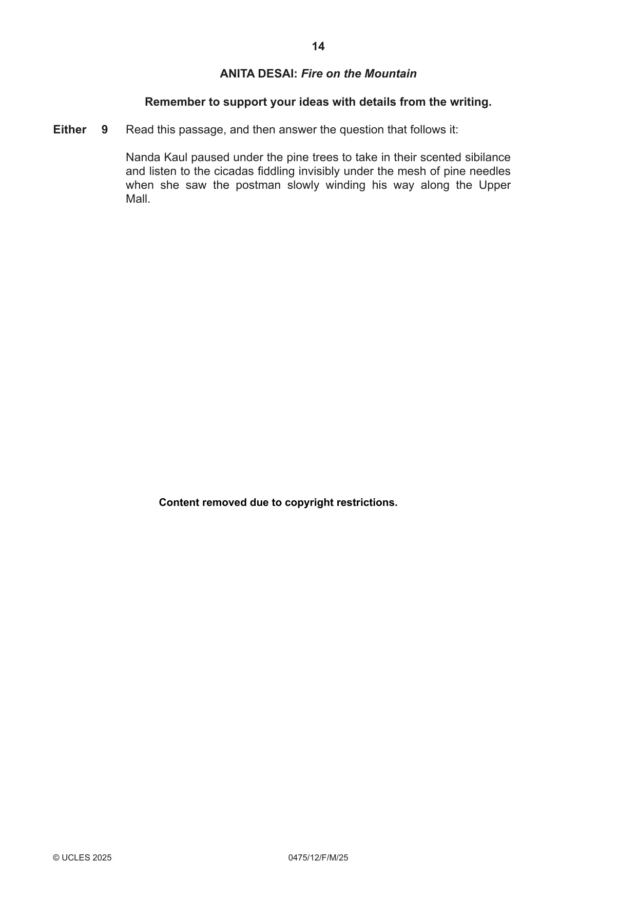 Cambridge IGCSE English - Literature in English 0475 2025 Feb/March Paper 1 · Variant 2 question paper, page 14 of 28