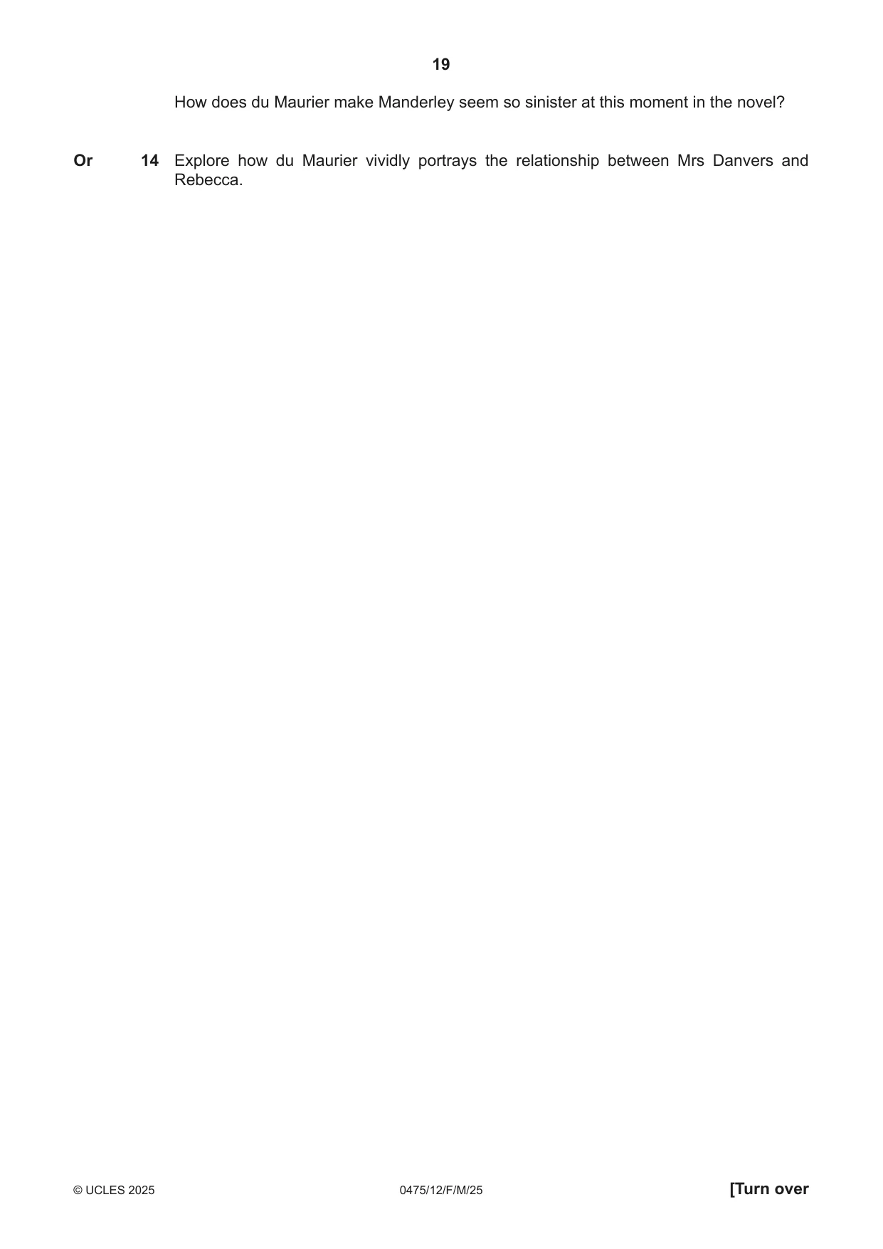 Cambridge IGCSE English - Literature in English 0475 2025 Feb/March Paper 1 · Variant 2 question paper, page 19 of 28