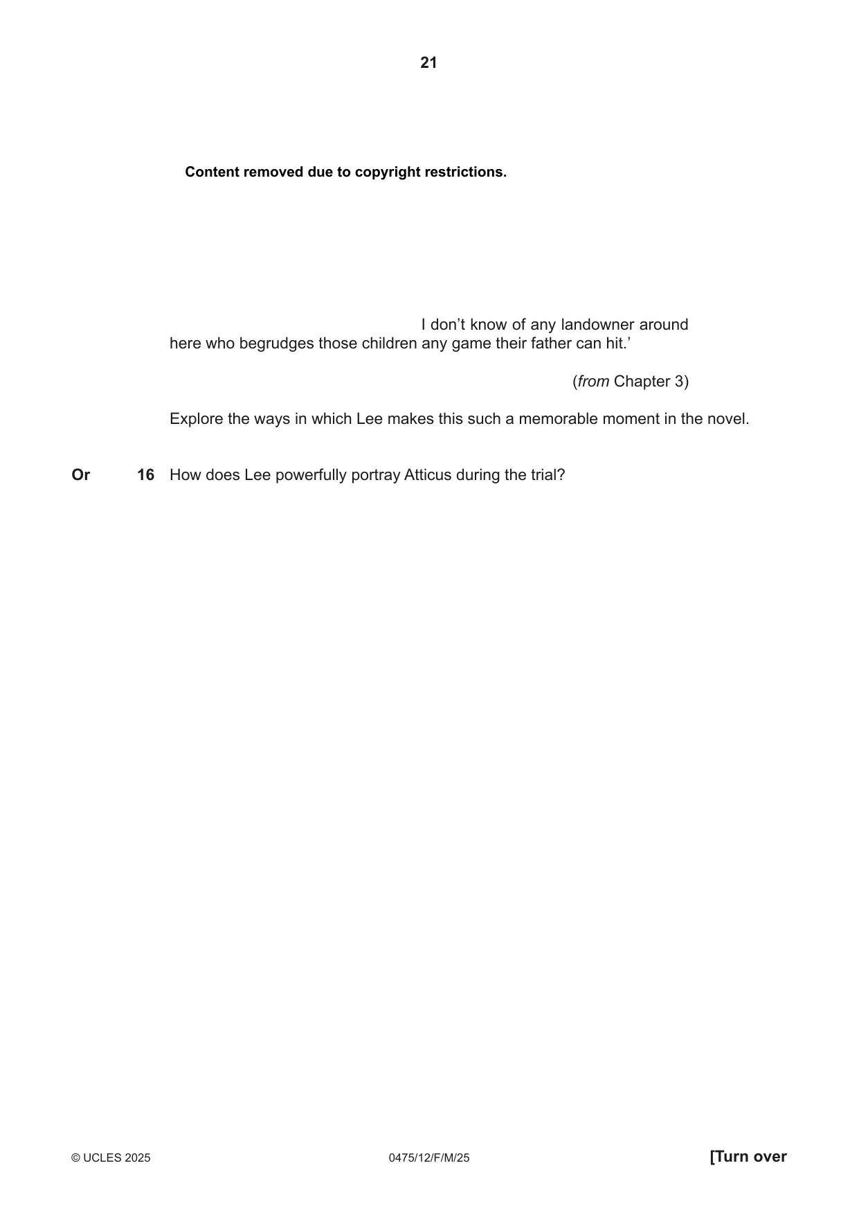 Cambridge IGCSE English - Literature in English 0475 2025 Feb/March Paper 1 · Variant 2 question paper, page 21 of 28