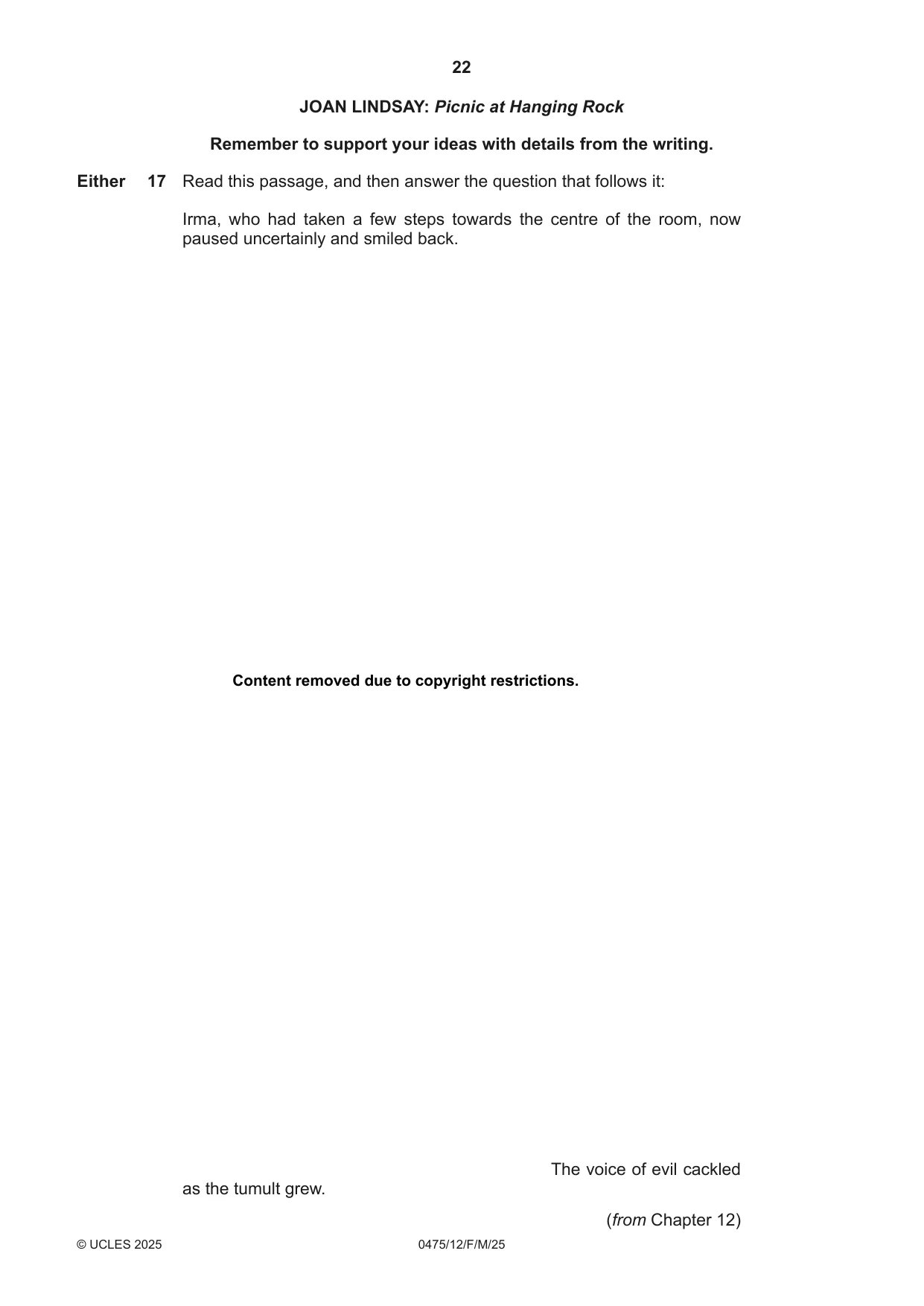 Cambridge IGCSE English - Literature in English 0475 2025 Feb/March Paper 1 · Variant 2 question paper, page 22 of 28