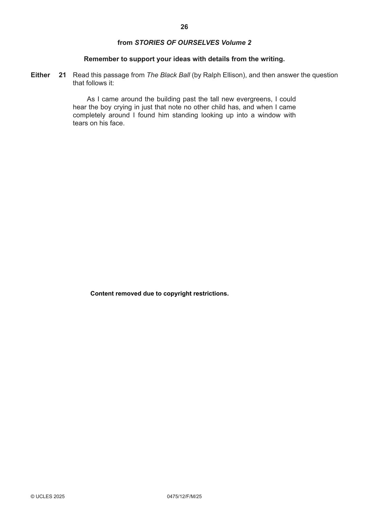 Cambridge IGCSE English - Literature in English 0475 2025 Feb/March Paper 1 · Variant 2 question paper, page 26 of 28