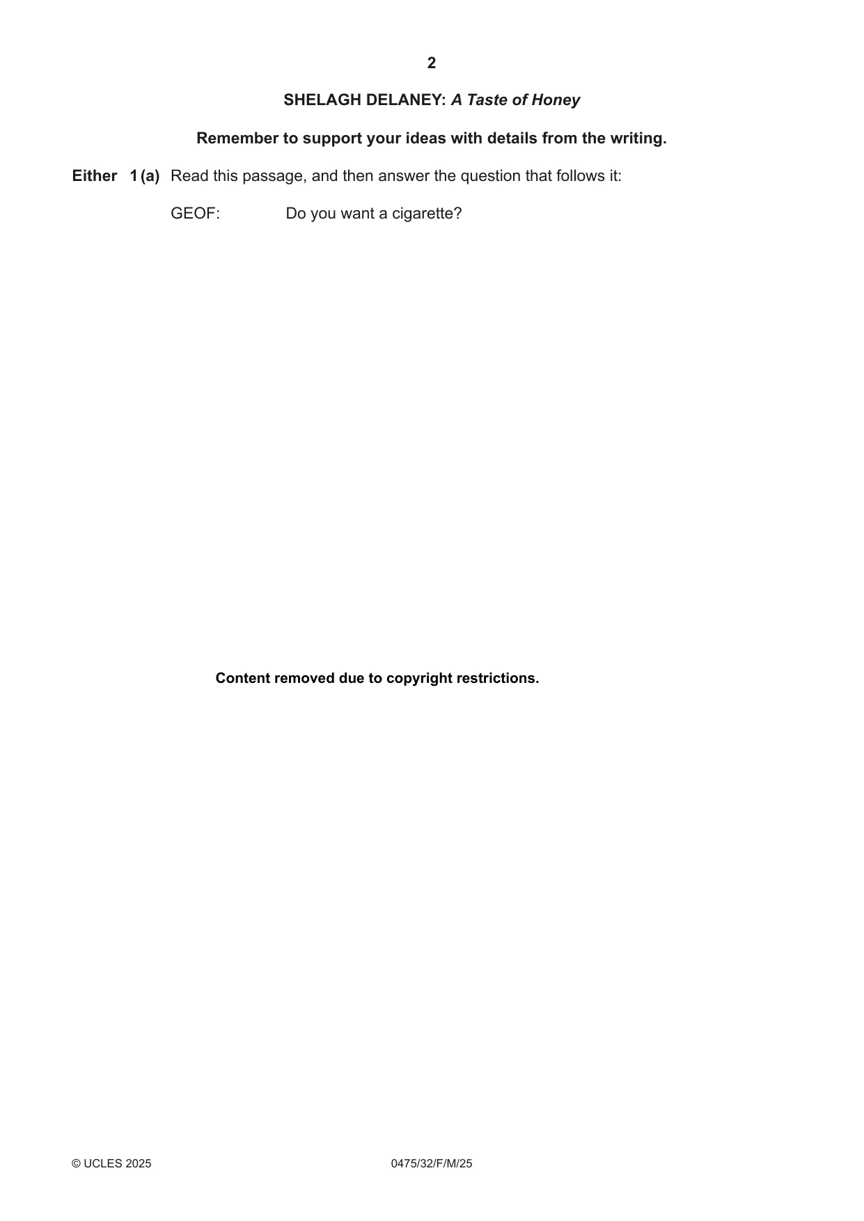 Cambridge IGCSE English - Literature in English 0475 2025 Feb/March Paper 3 · Variant 2 question paper, page 2 of 12