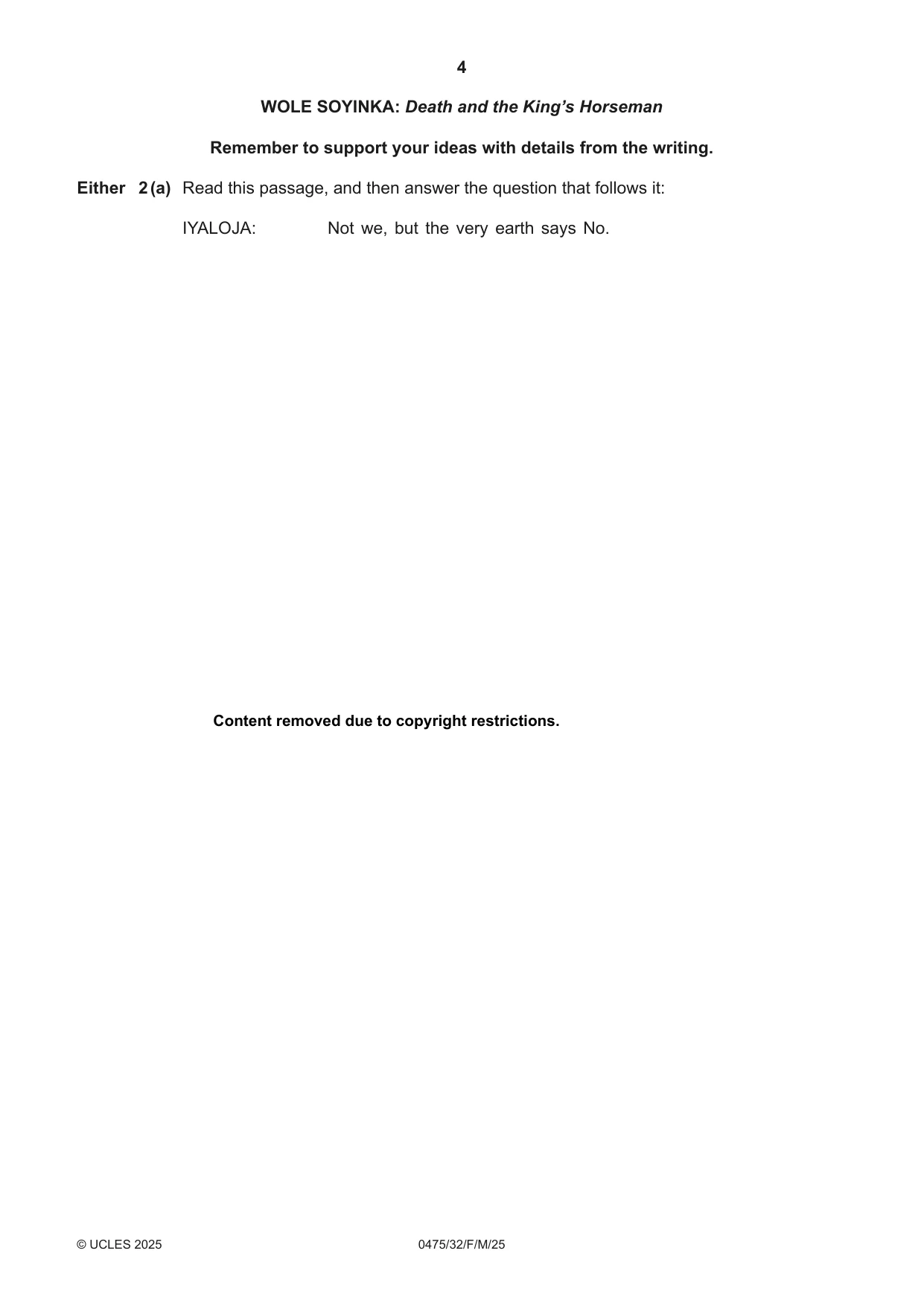 Cambridge IGCSE English - Literature in English 0475 2025 Feb/March Paper 3 · Variant 2 question paper, page 4 of 12