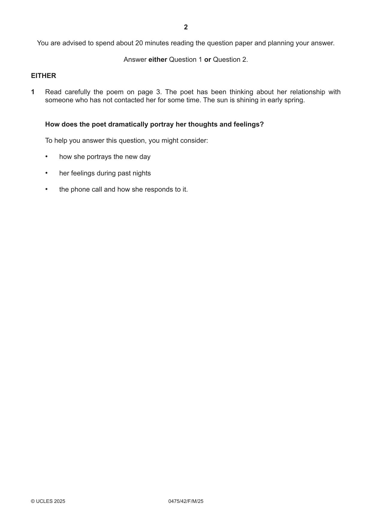 Cambridge IGCSE English - Literature in English 0475 2025 Feb/March Paper 4 · Variant 2 question paper, page 2 of 8