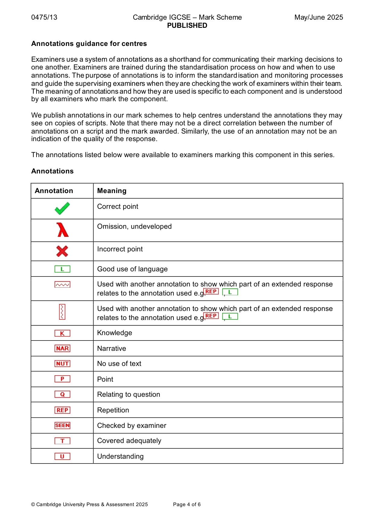 Mark scheme, page 4 of 6