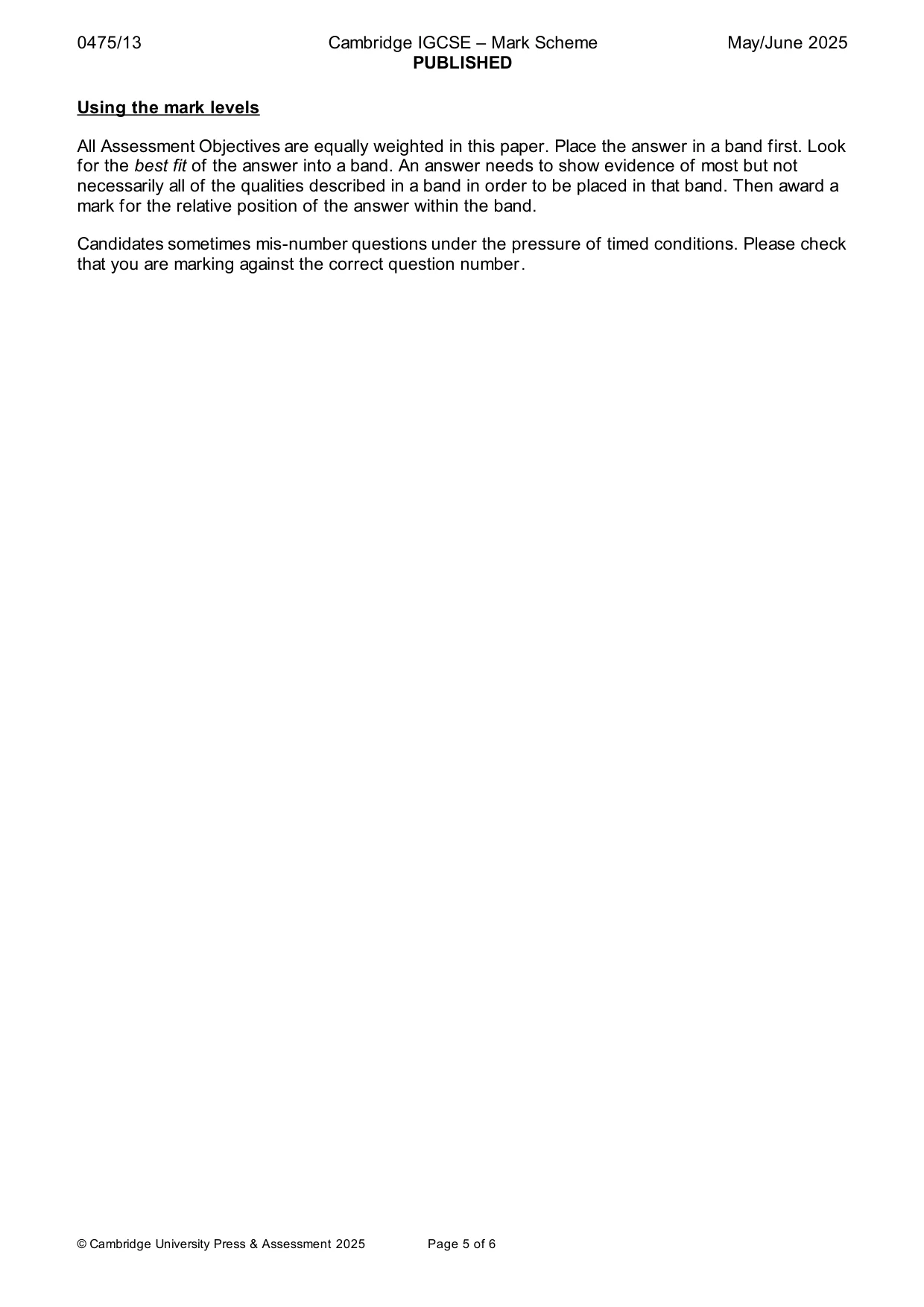 Mark scheme, page 5 of 6