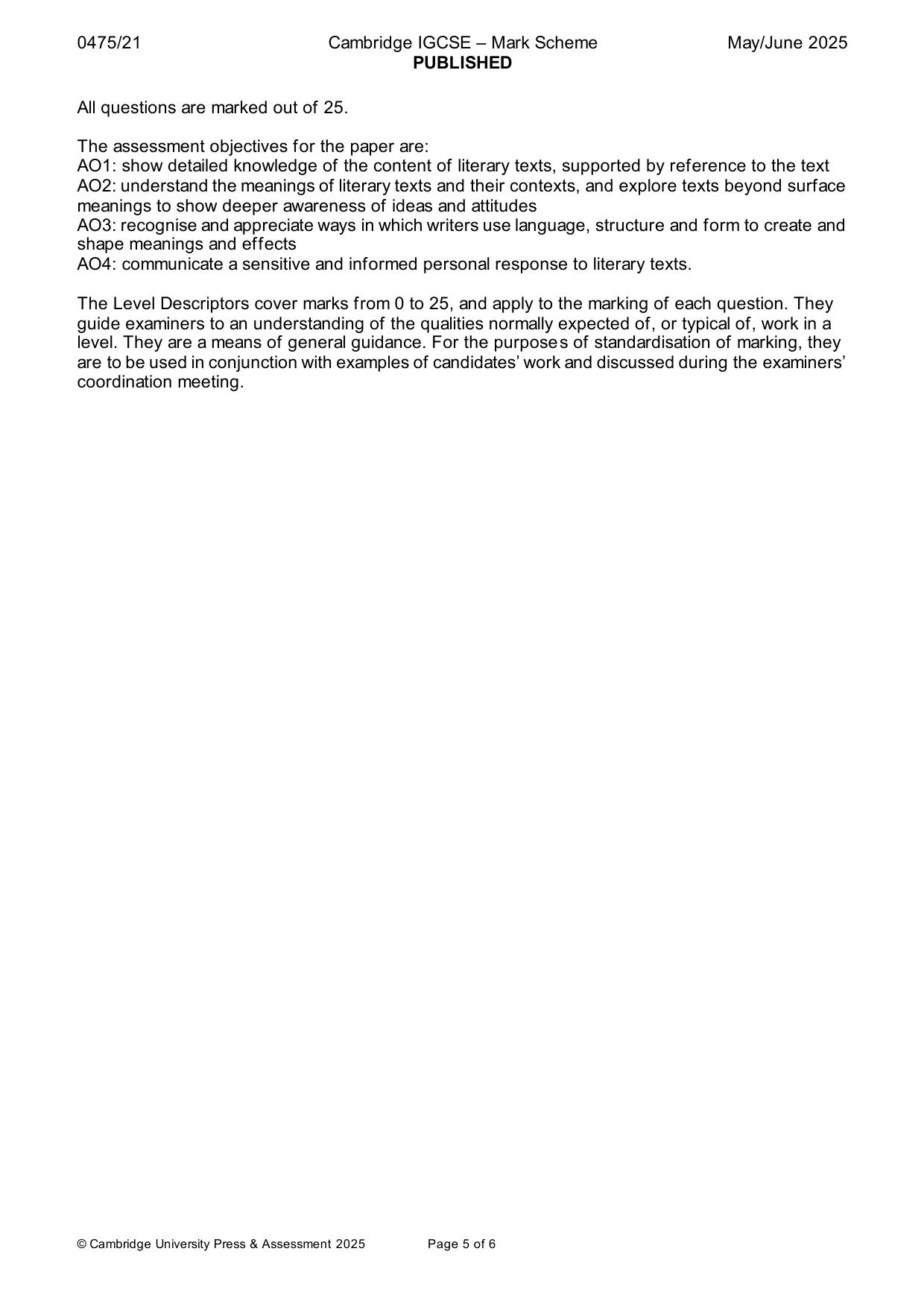 Mark scheme, page 5 of 6