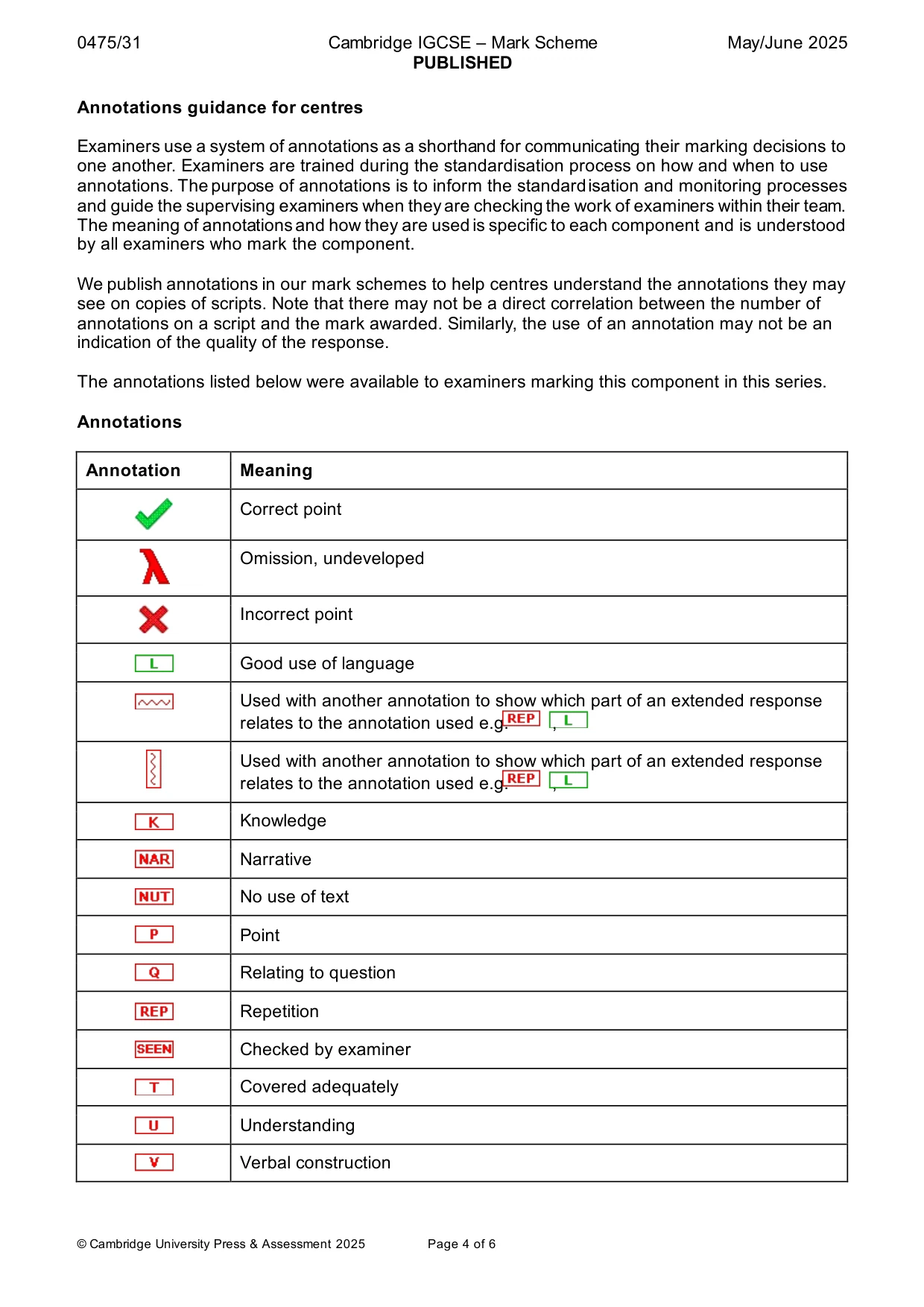 Mark scheme, page 4 of 6