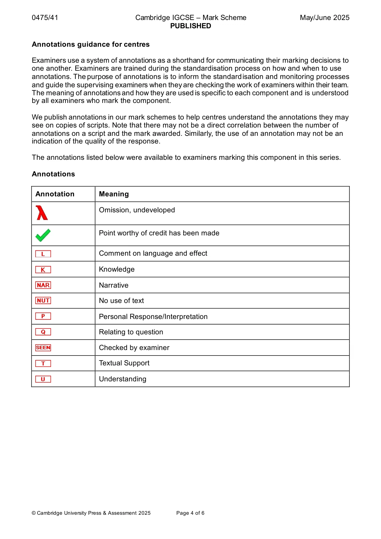 Mark scheme, page 4 of 6