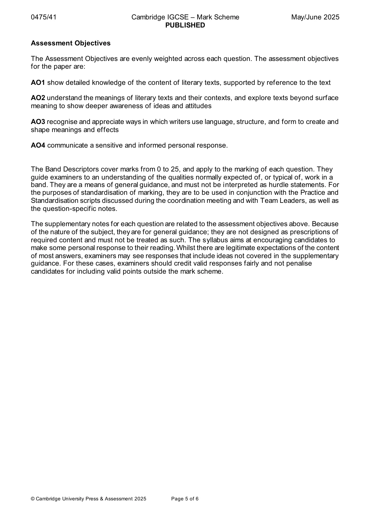 Mark scheme, page 5 of 6