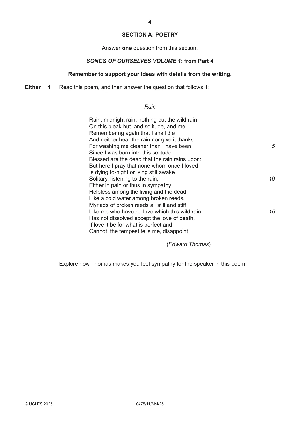 Cambridge IGCSE English - Literature in English 0475 2025 May/June Paper 1 · Variant 1 question paper, page 4 of 28