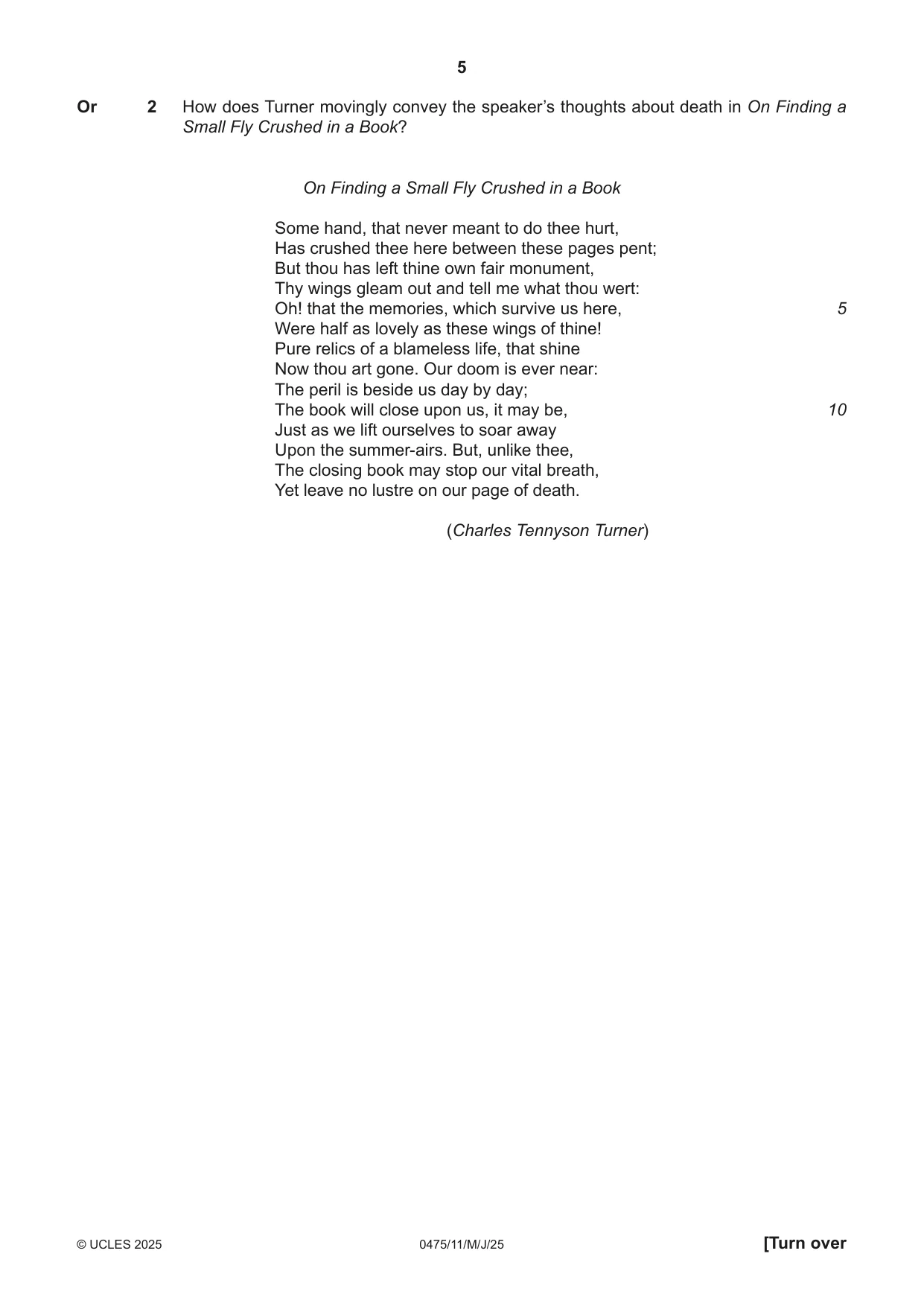 Cambridge IGCSE English - Literature in English 0475 2025 May/June Paper 1 · Variant 1 question paper, page 5 of 28