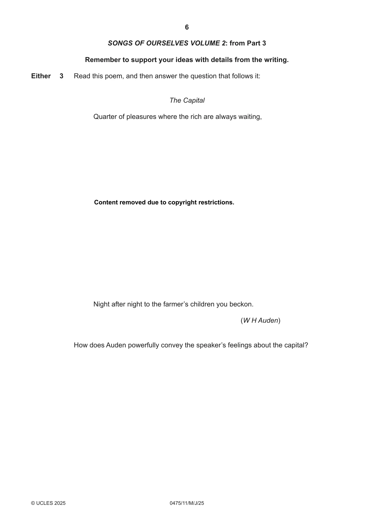Cambridge IGCSE English - Literature in English 0475 2025 May/June Paper 1 · Variant 1 question paper, page 6 of 28