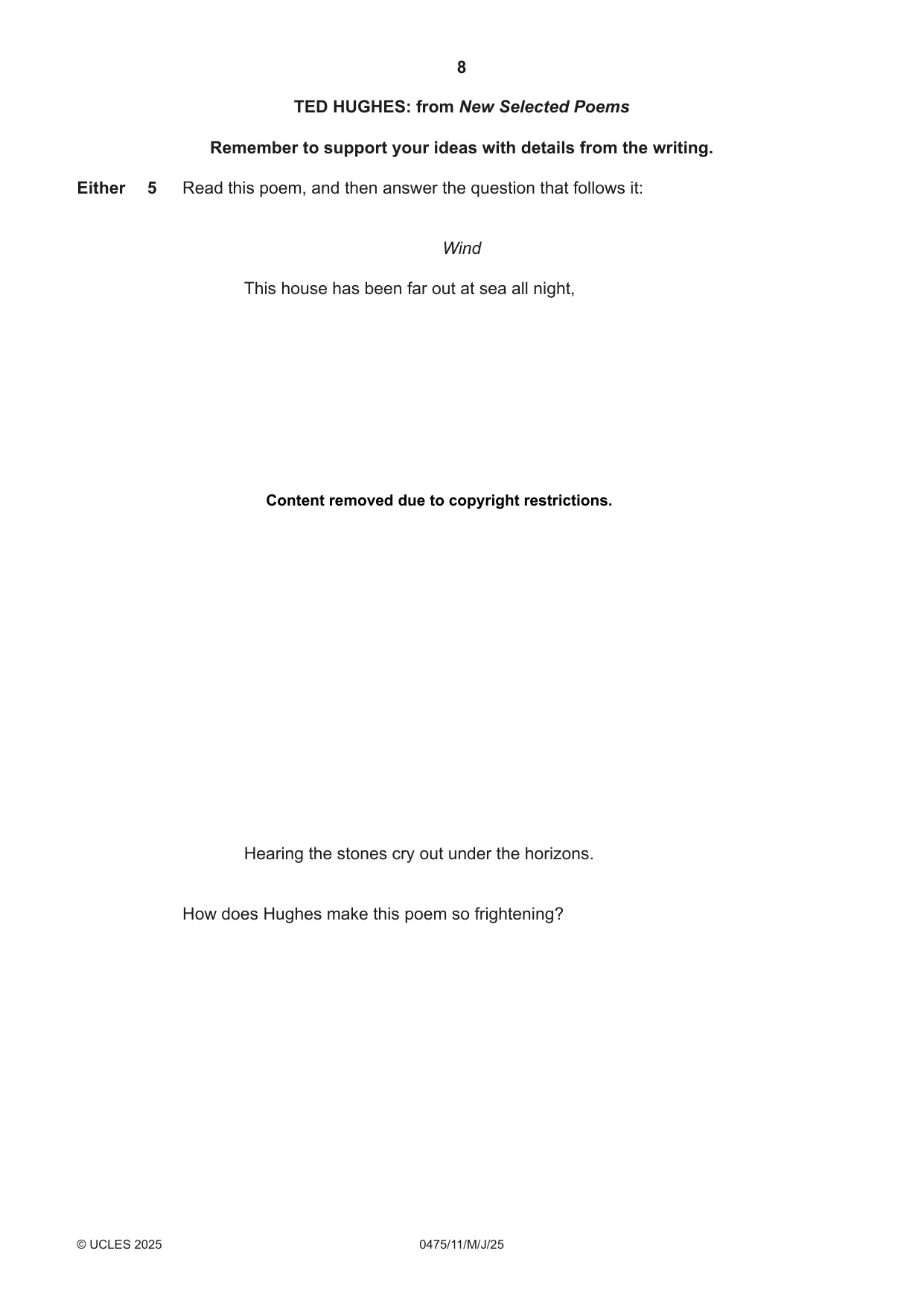 Cambridge IGCSE English - Literature in English 0475 2025 May/June Paper 1 · Variant 1 question paper, page 8 of 28