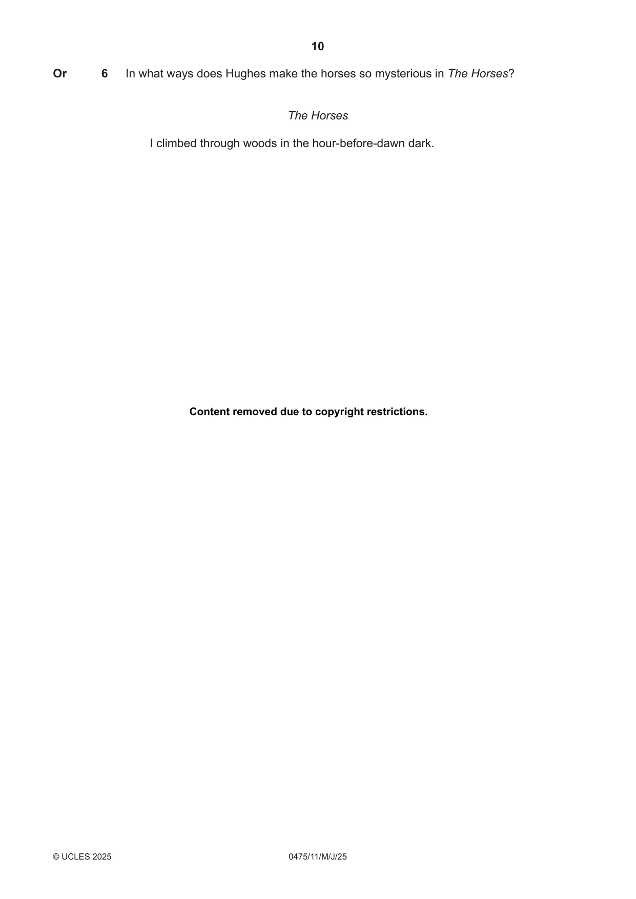 Cambridge IGCSE English - Literature in English 0475 2025 May/June Paper 1 · Variant 1 question paper, page 10 of 28